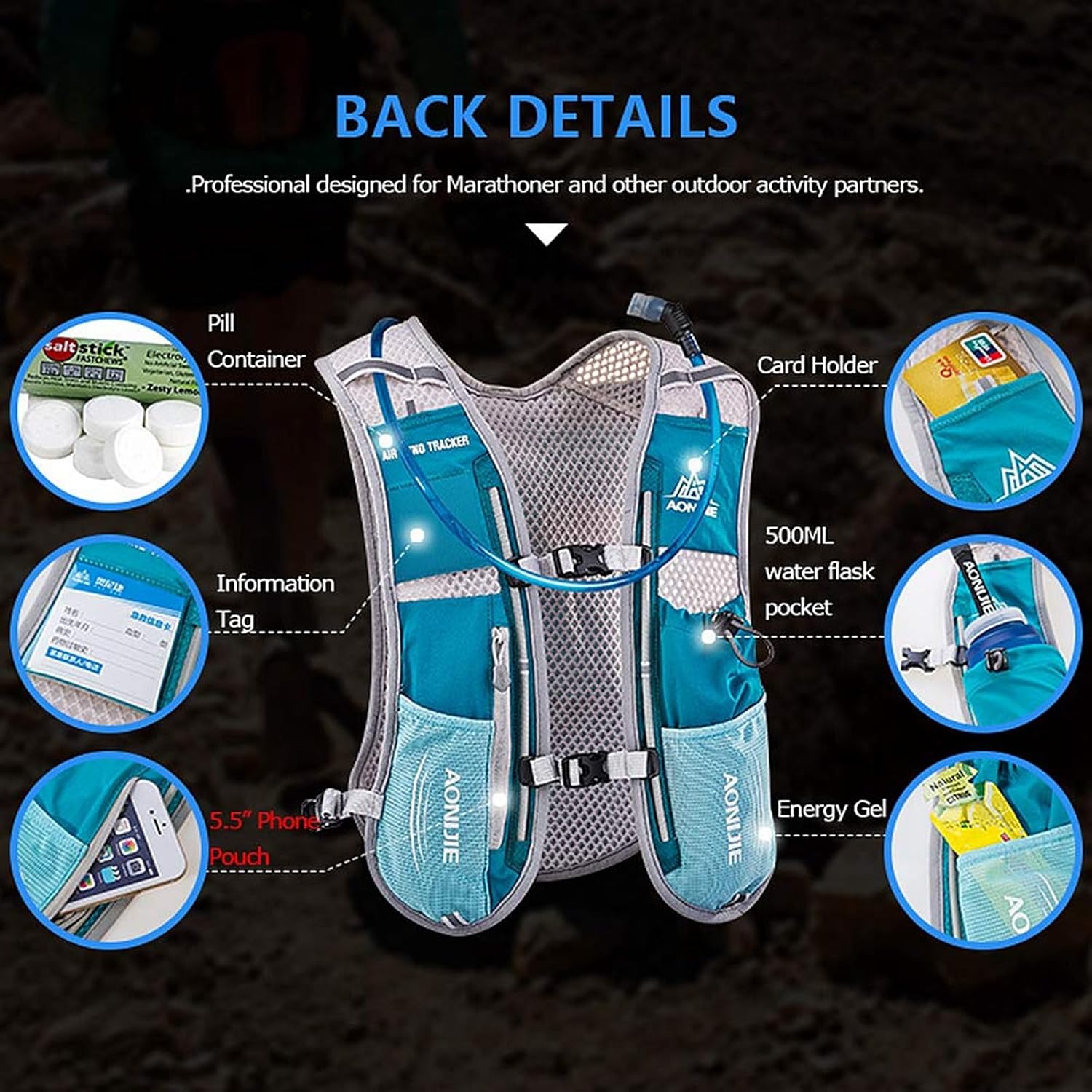 Thumbnail 2 de AONIJIE Hydration Vest Pack 5L for Marathoner Running with 1.5L Bladder