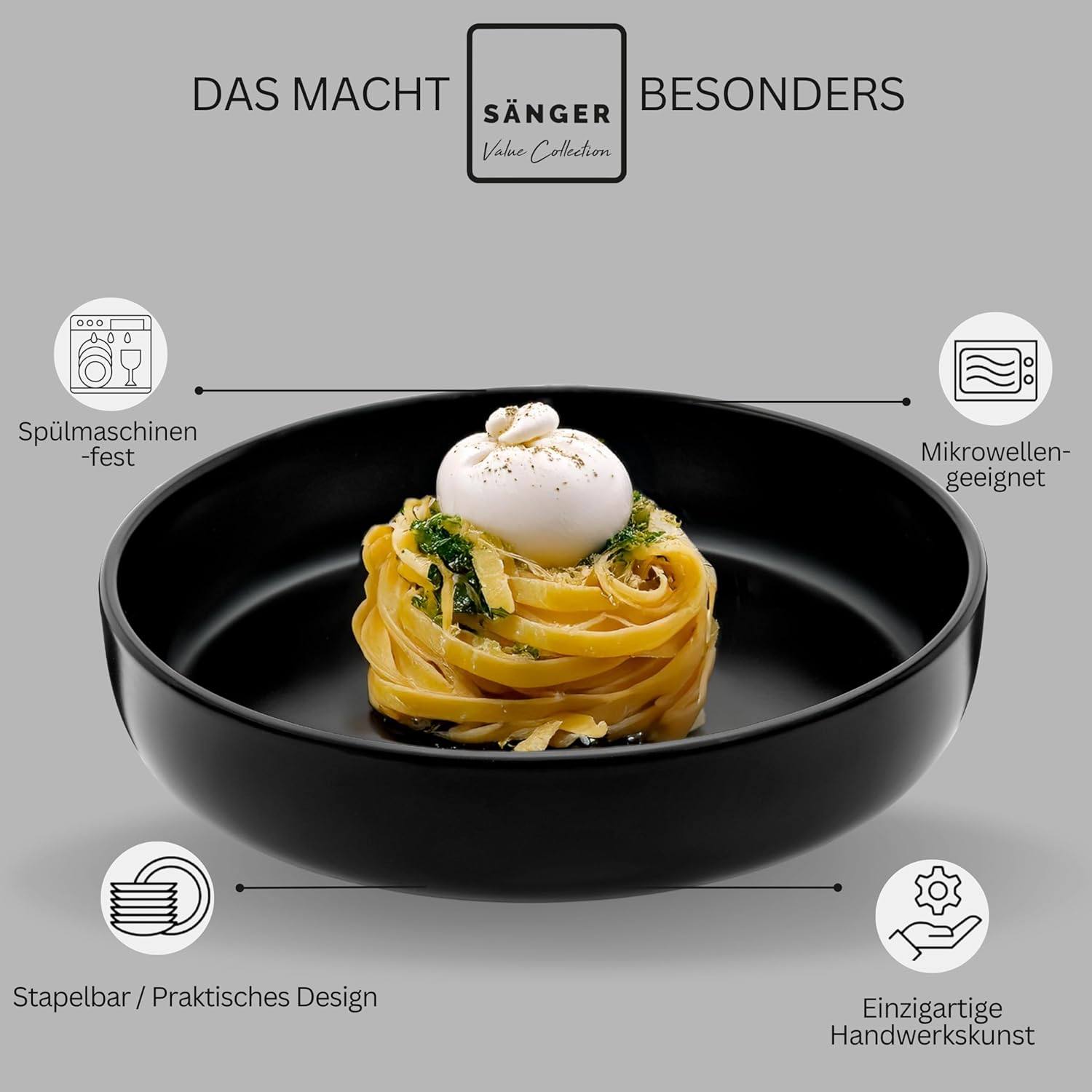 Thumbnail 2 de SÄNGER Madeira Tafelservice 24-teilig aus Steingut für 6 Personen – schwarz matt (VALUE COLLECTION)