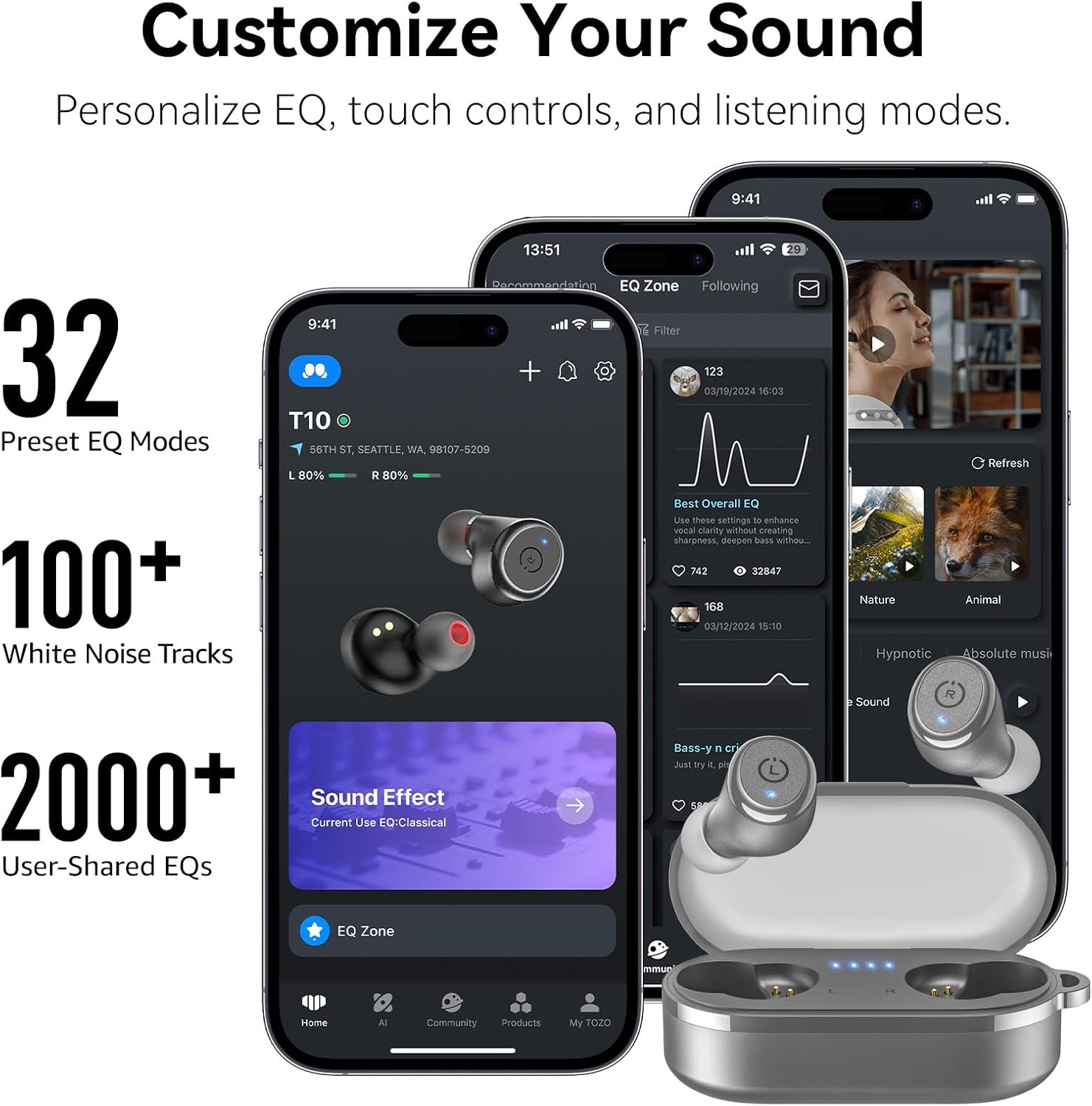 Detalle de TOZO T10 : Écouteurs Bluetooth sans fil 5.3 — confort, étanchéité IPX8 et autonomie jusqu’à 55 h