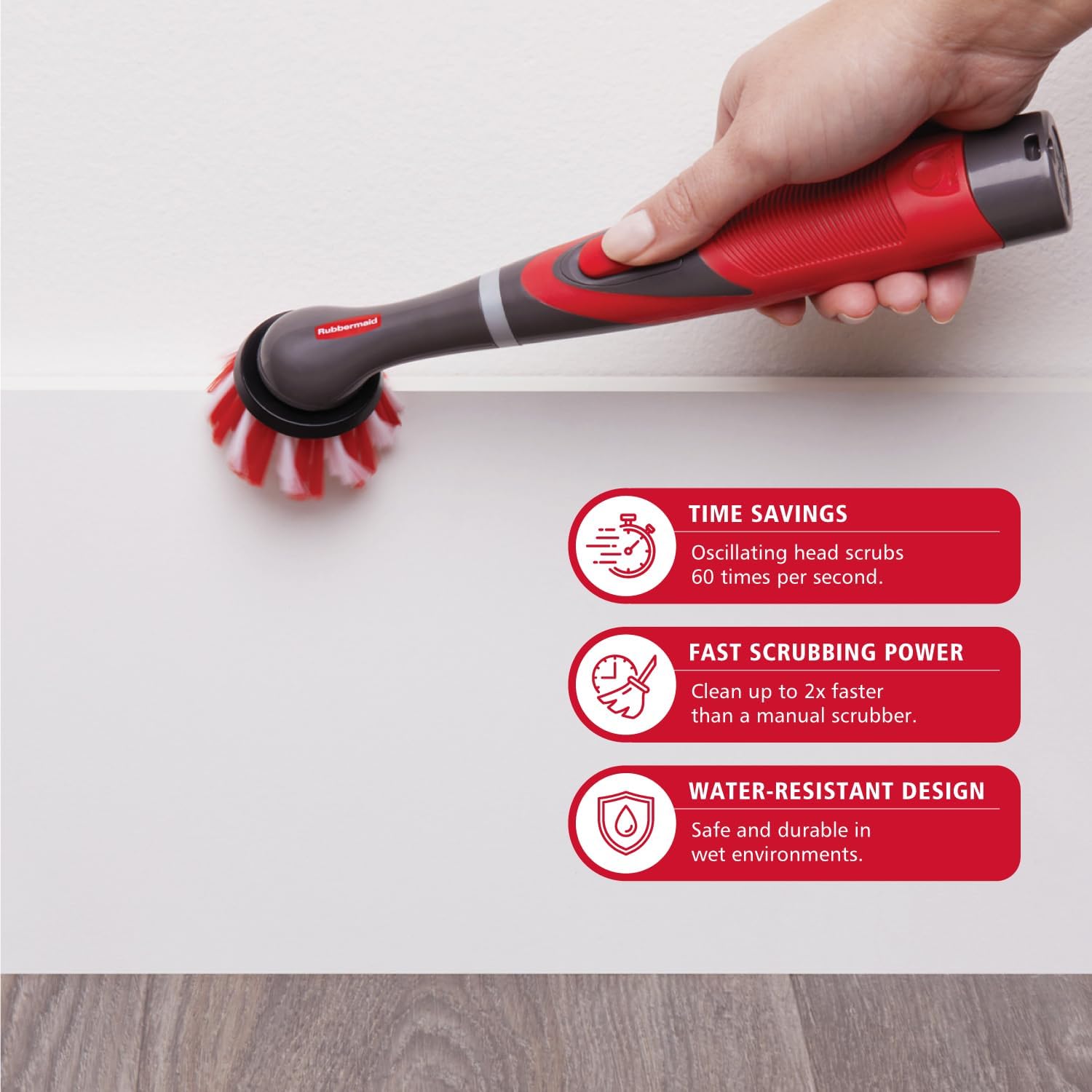 Detalle 2 de Rubbermaid Reveal Power Scrubber 18-Piece Kit: Cordless Cleaning Power for Home, Kitchen, Bathroom