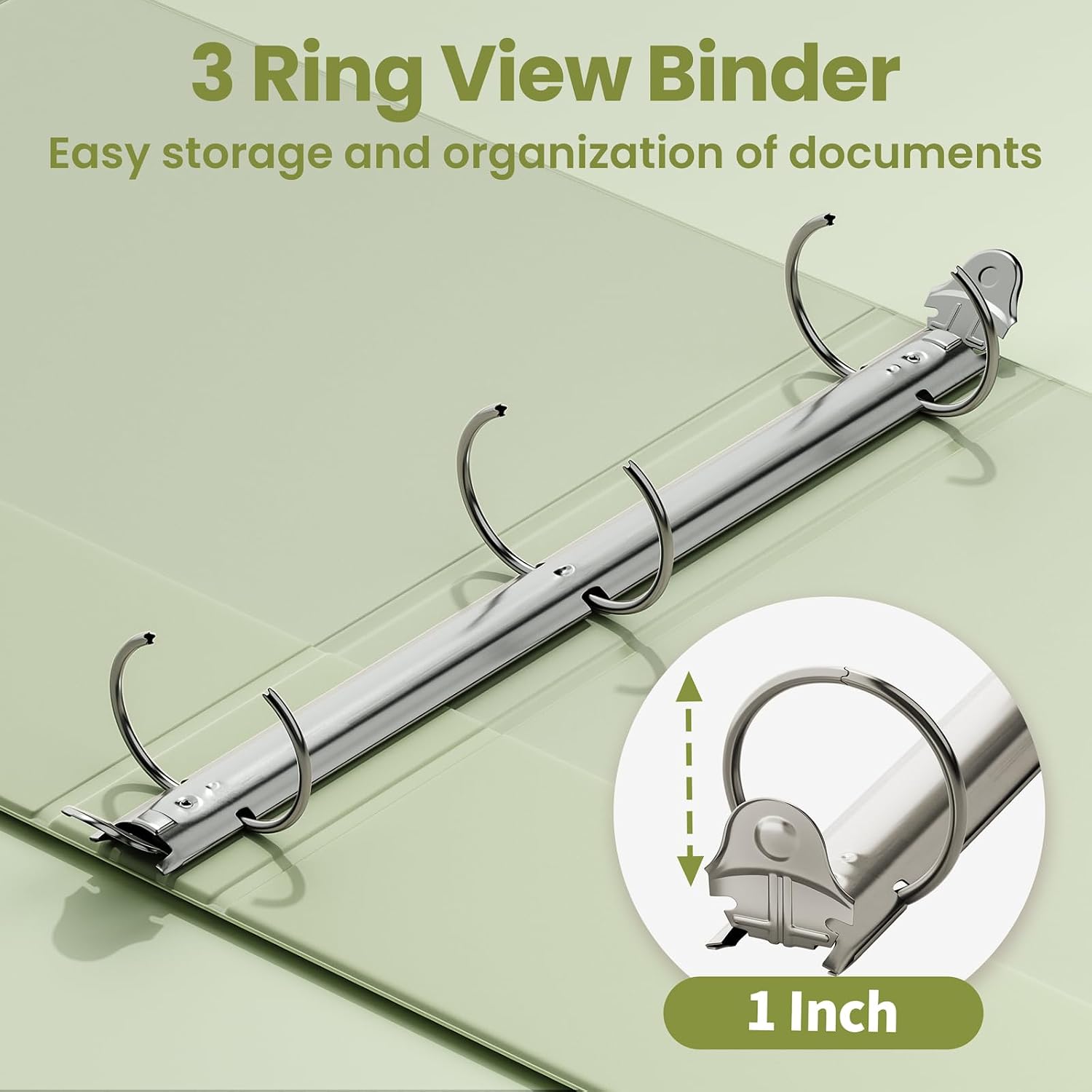 Detalle de SUNEE 1-Inch 3-Ring Binder, PVC-Free Clear View, Sage Green, Letter Size
