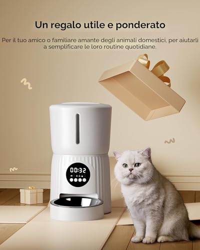 Thumbnail 6 de Faroro Distributore Automatico Cibo per Gatti e Cani 4L con Ciotola in Acciaio Inox, Funzione Timer e Slow Feed