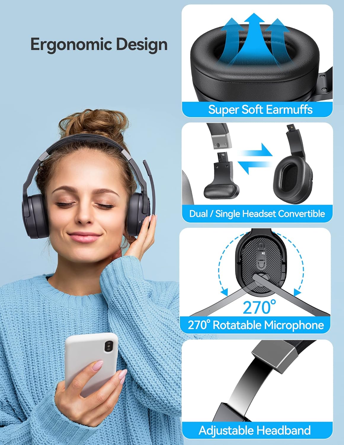 Detalle de TECKNET TK-HS005 Bluetooth Trucker Headset 50Hrs