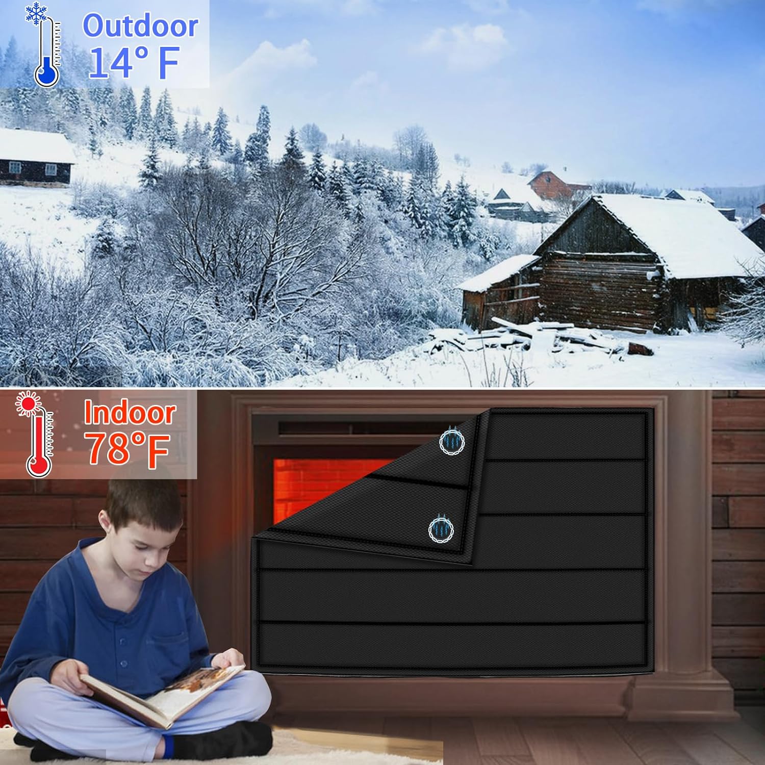 Thumbnail 3 de Magnetic Fireplace Blanket for Heat Loss 12 magnet ⌁