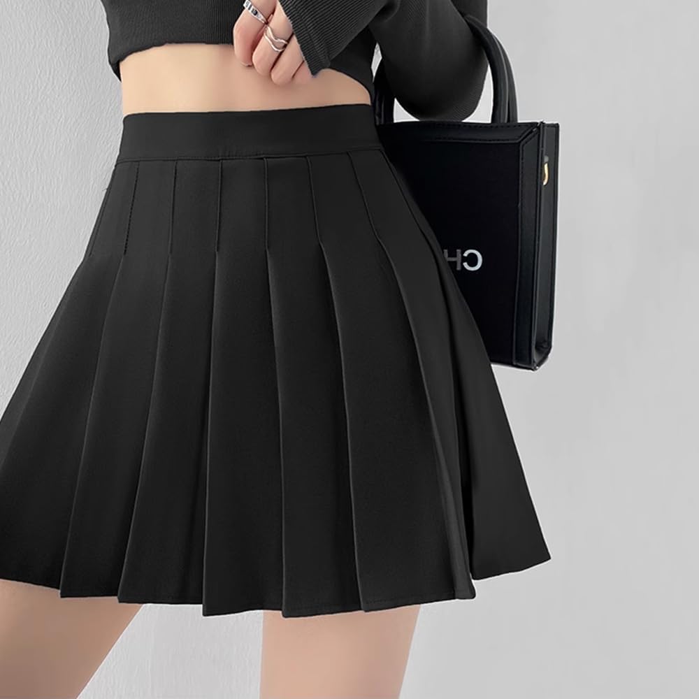 Detalle de DRESHOW Basic Solid Stretchy Flared Beiläufige Mini Skater-Rock für Damen