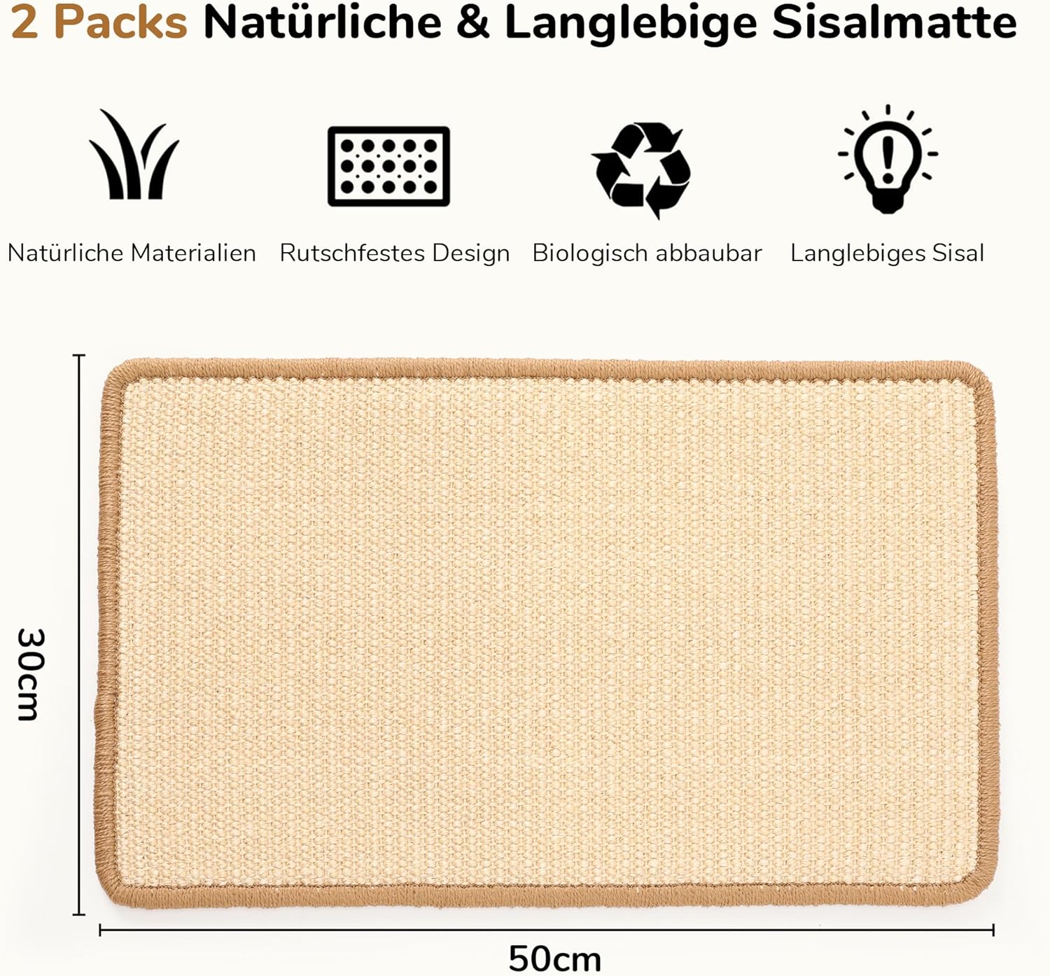 Thumbnail 1 de FUKUMARU Kratzmatte aus natürlichem Sisal (2er-Set) – 50 x 30 cm, fürs Kratzen an Boden & Wand