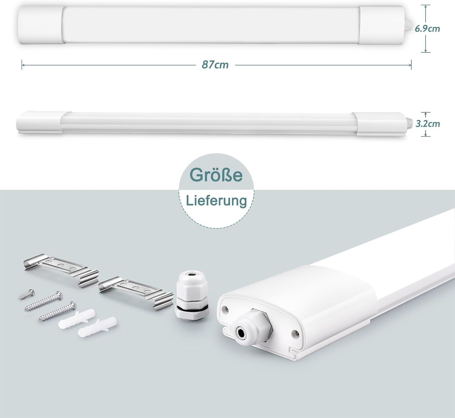 Thumbnail 6 de IEGLED 2er Pack LED Feuchtraumleuchte 90 cm, 30 W, 3300 lm, 4000 K – robust, feuchtigkeitsbeständig und energieeffizient