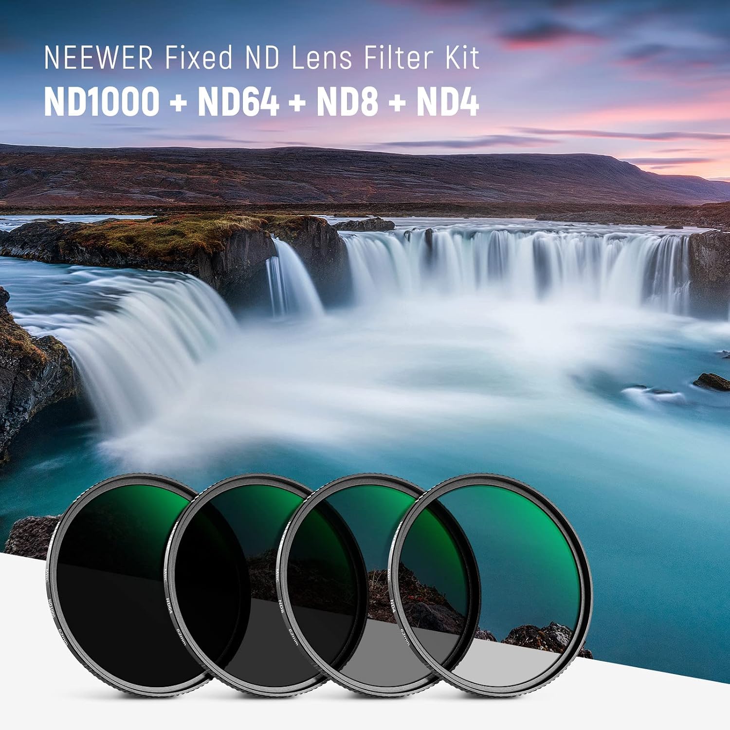 Thumbnail 1 de NEEWER kit de filtres ND 62 mm (ND1000 + ND64 + ND8 + ND4) – filtres densité neutre hydrophobes anti-rayures