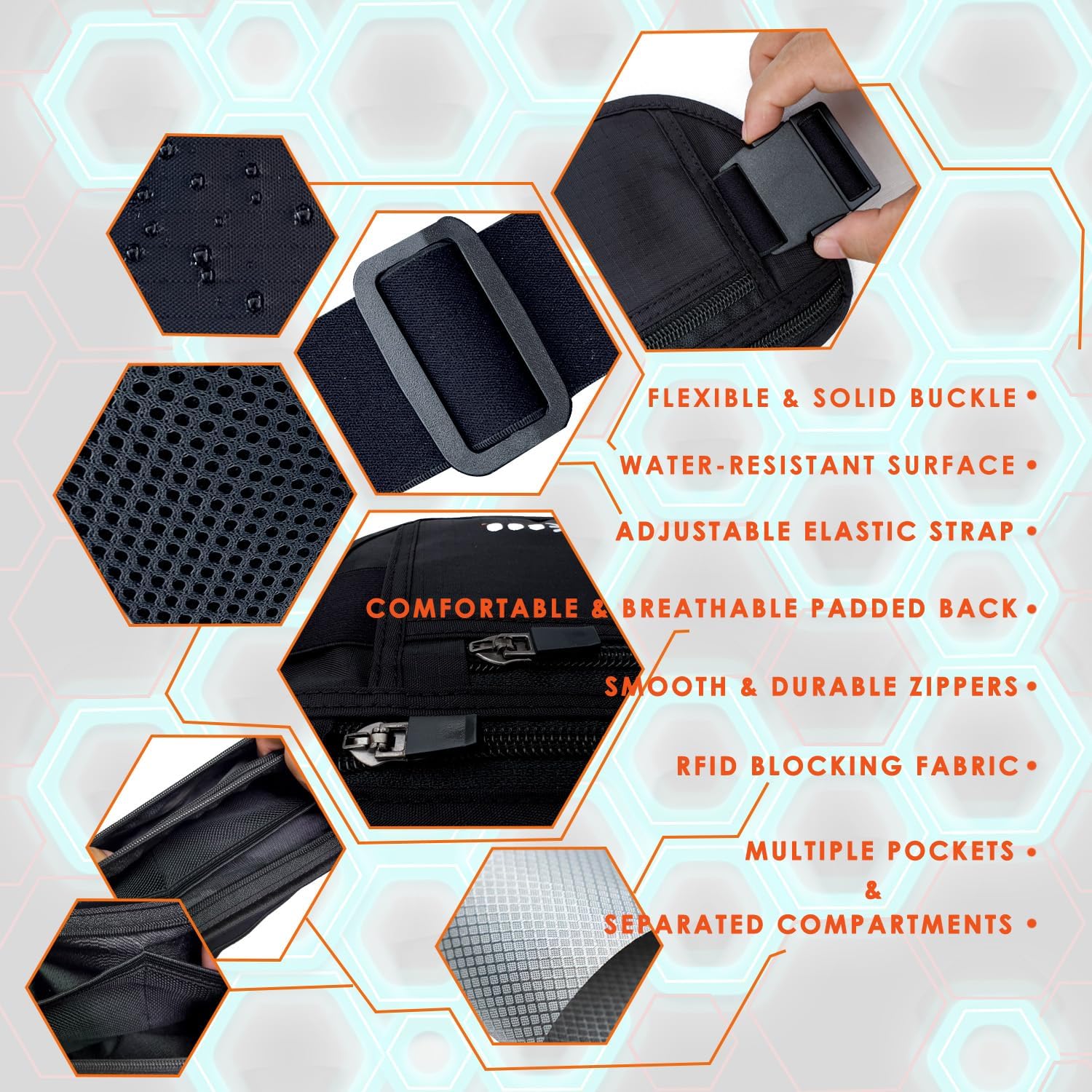 Thumbnail 6 de EGOO Ultralight RFID Money Belt with Adjustable Elastic Strap (Black) + 3 RFID Card Sleeves