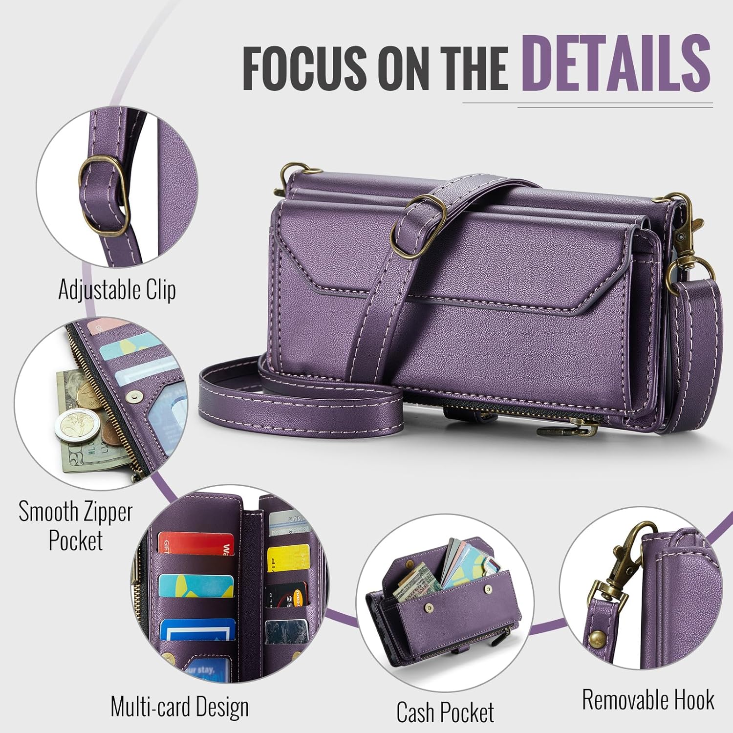 Thumbnail 4 de Phone Case for Samsung Galaxy A14/M14 5G with Zipper Wallet, RFID Blocking & Screen Protector (Purple)