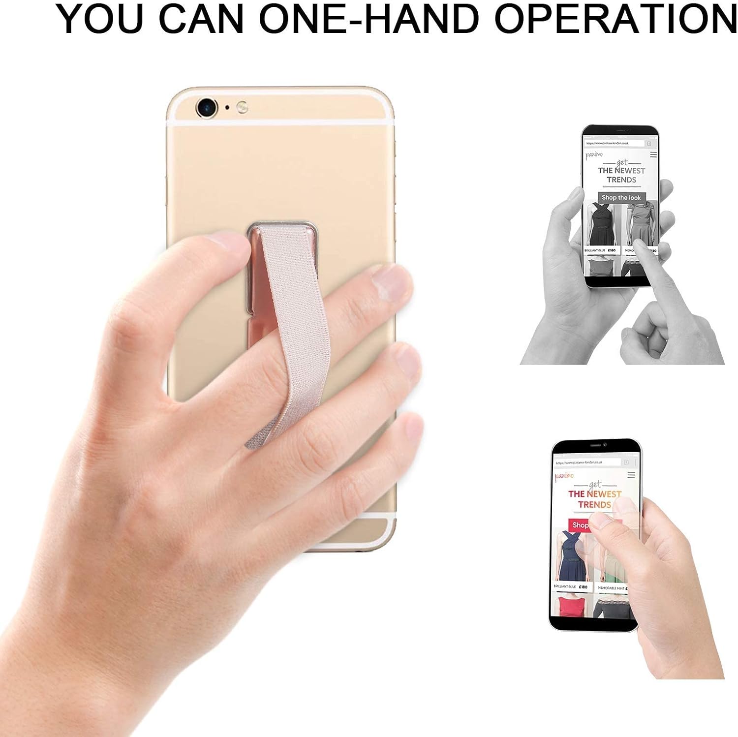 Detalle 2 de CISID Phone Strap (4-Pack) Elastic Phone Finger Holder With Grip Stand for Most Smartphones (Black/Black, Silver, Rose Gold)