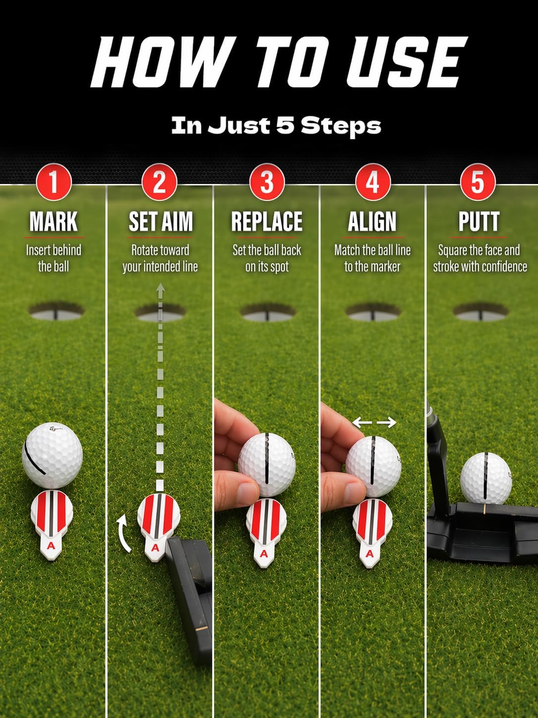 Thumbnail 1 de Fraser Fitness Alignment Ball Mark Golf Marker (360° rotation) for Putting Aid