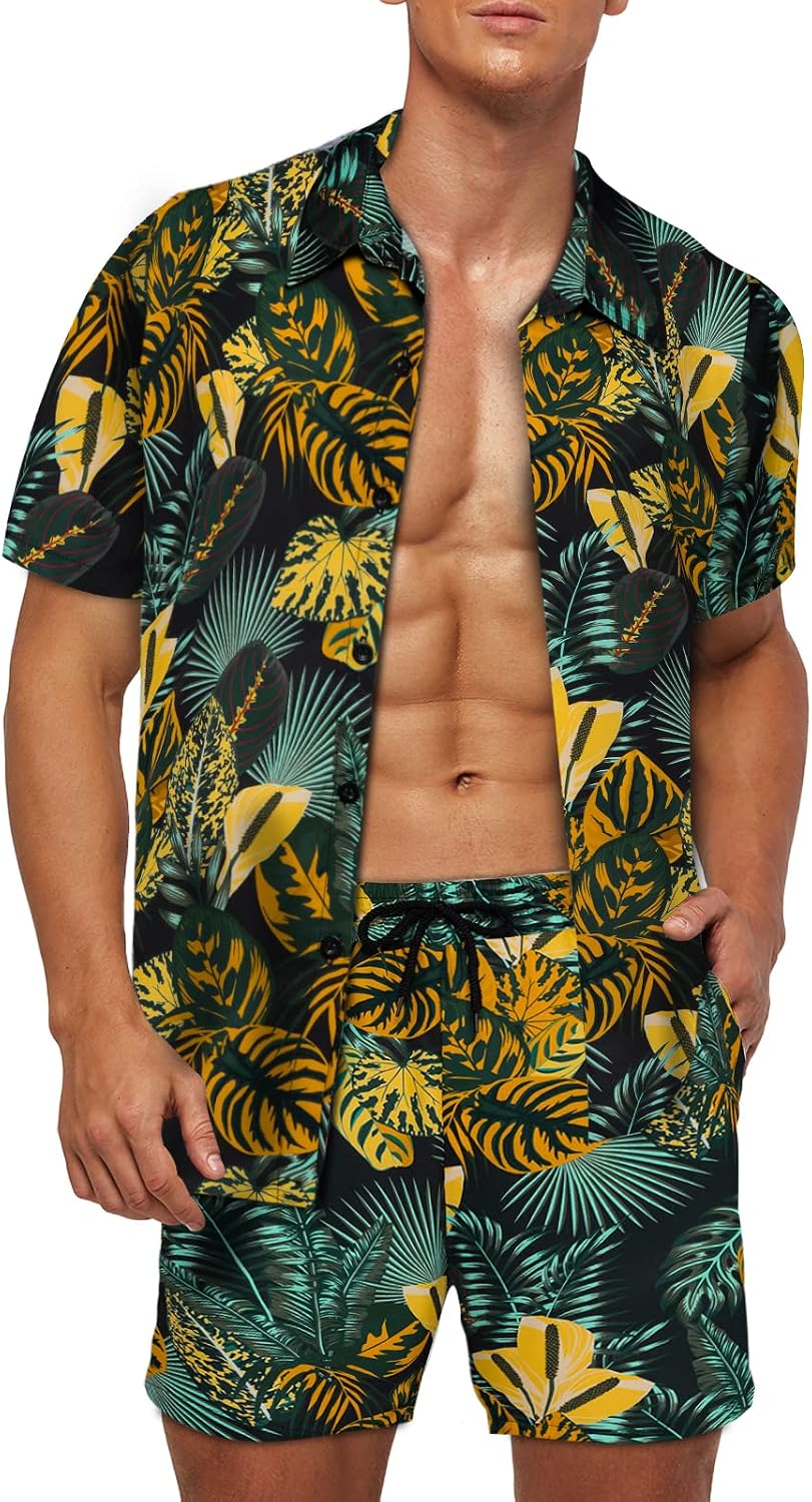 Detalle 2 de AOTORR Men's Hawaiian Tracksuit Set: Floral Short Sleeve Shirt & Shorts for Summer
