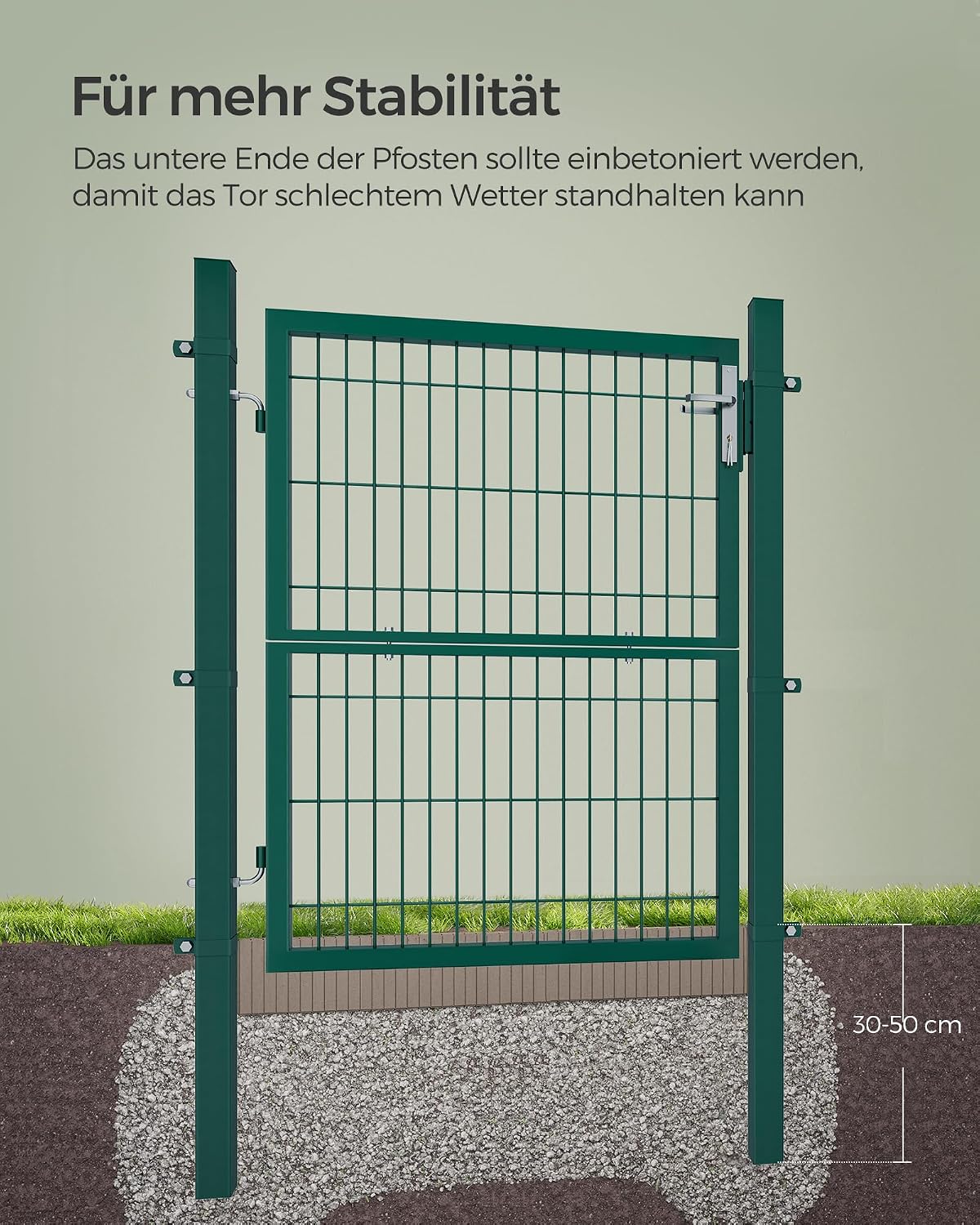 Detalle de SONGMICS abschließbares Gartentor aus verzinktem Stahl, 106 x 125 cm (B x H) – grün GGD175L