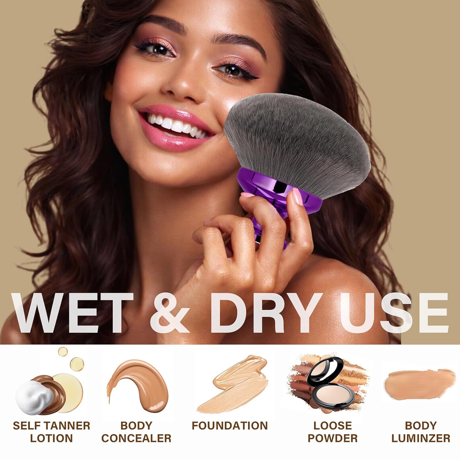 Thumbnail 3 de Extra Large Body Makeup Brush (4-inch Wide-Head Kabuki) for Self Tanner, Bronzer & Sunscreen, Purple