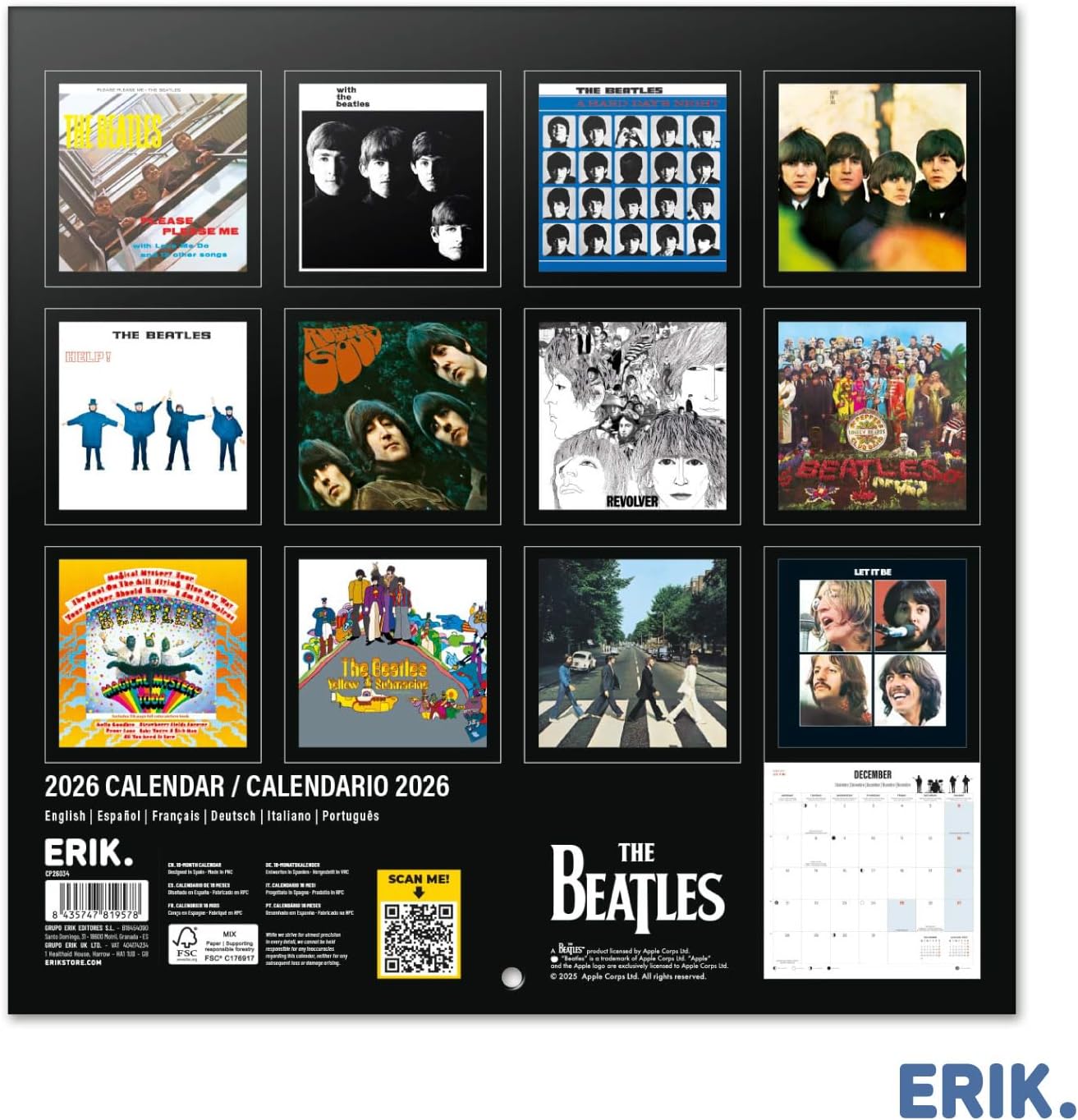 Thumbnail 1 de Grupo Erik Calendario da muro The Beatles 2026 30x30 cm 🗓