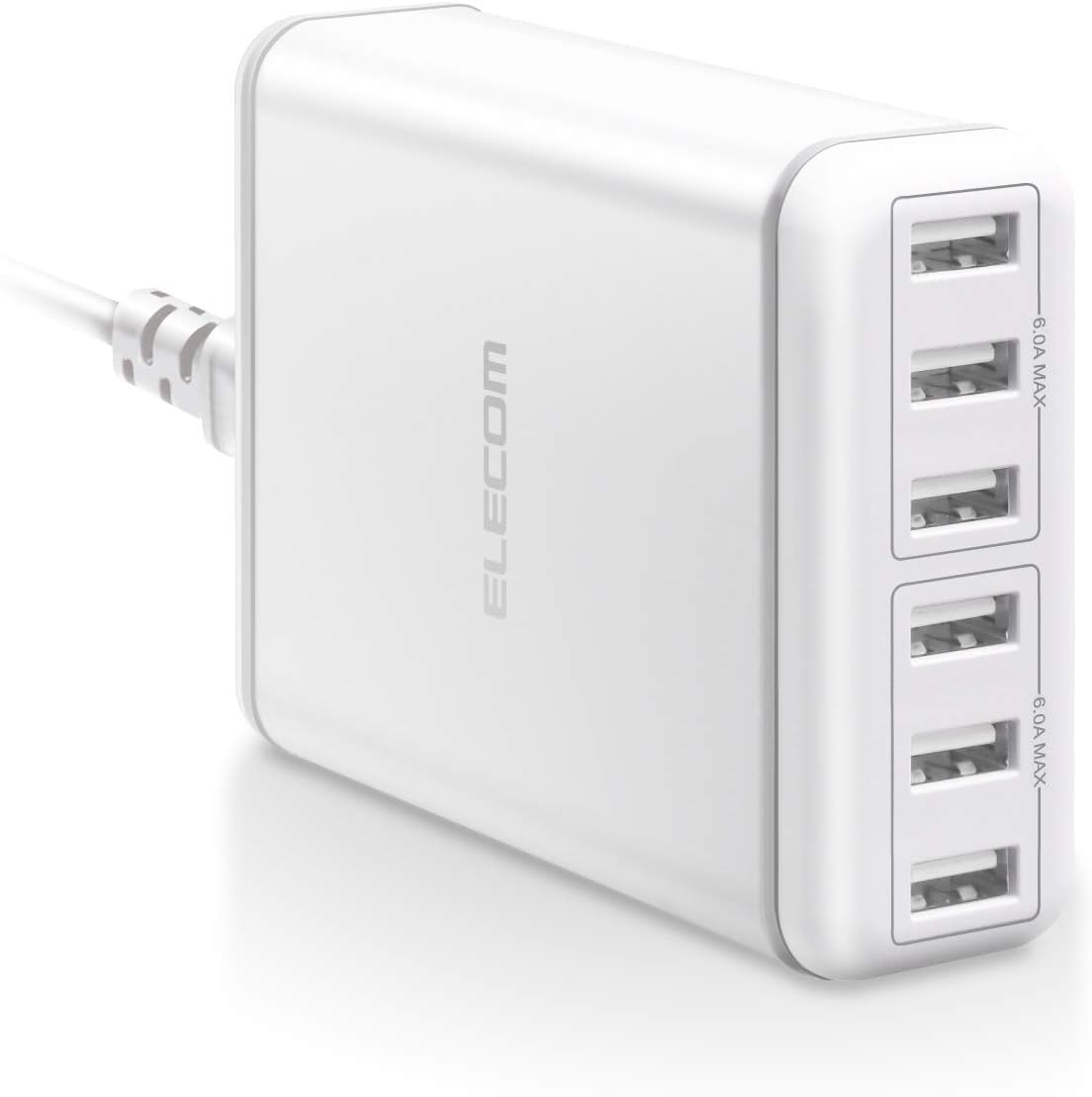 Detalle de エレコム EC-ACD01WH USB充電器 USB-A 6ポート・合計60W ホワイト