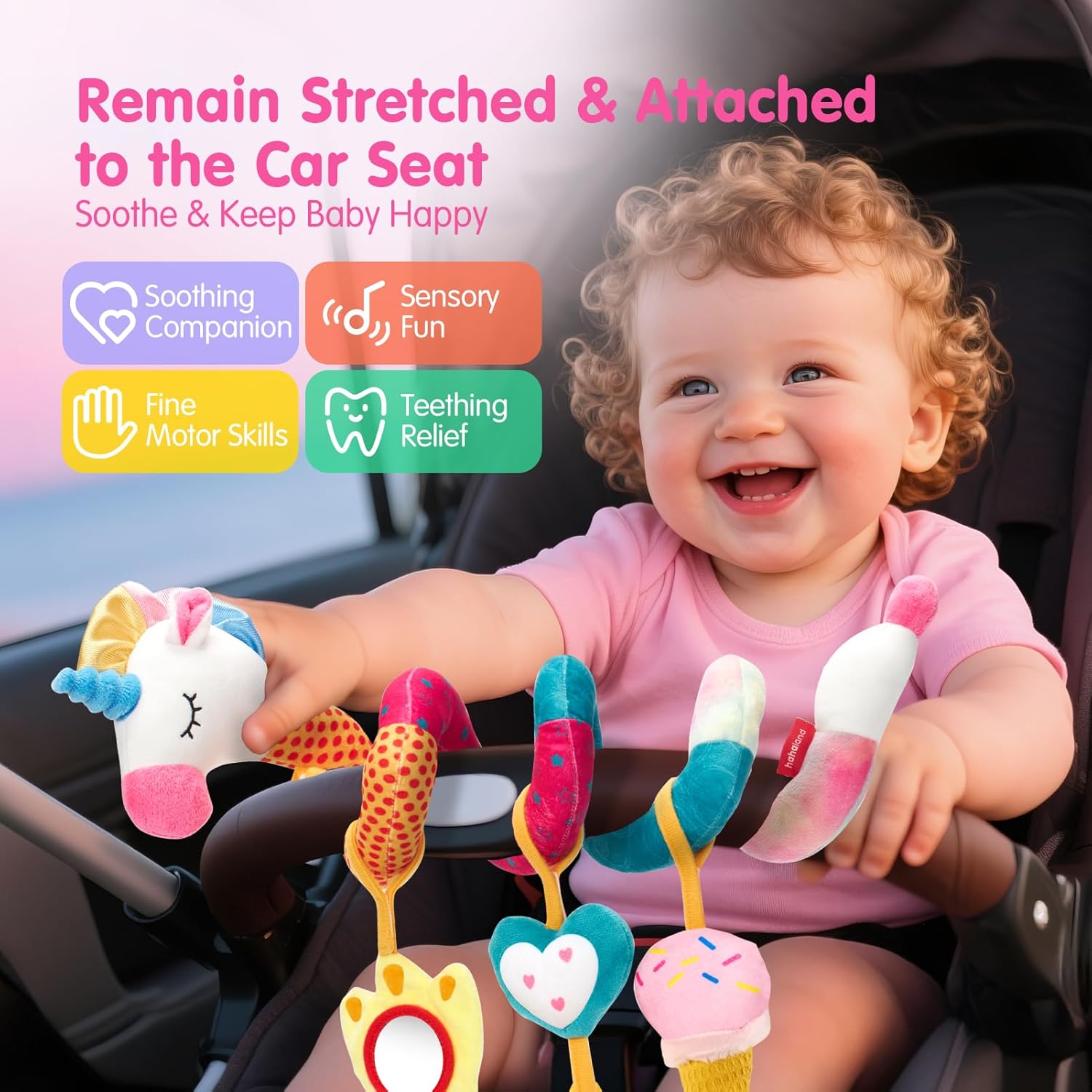 Thumbnail 1 de hahaland Car Seat Toys for Babies 0-6 Months Girl: Safe, Detachable, and Stimulating Plush Set