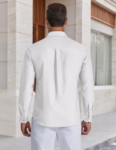Detalle de COOFANDY Camice Uomo Manica Lunga - Camicia Oxford Bianco M