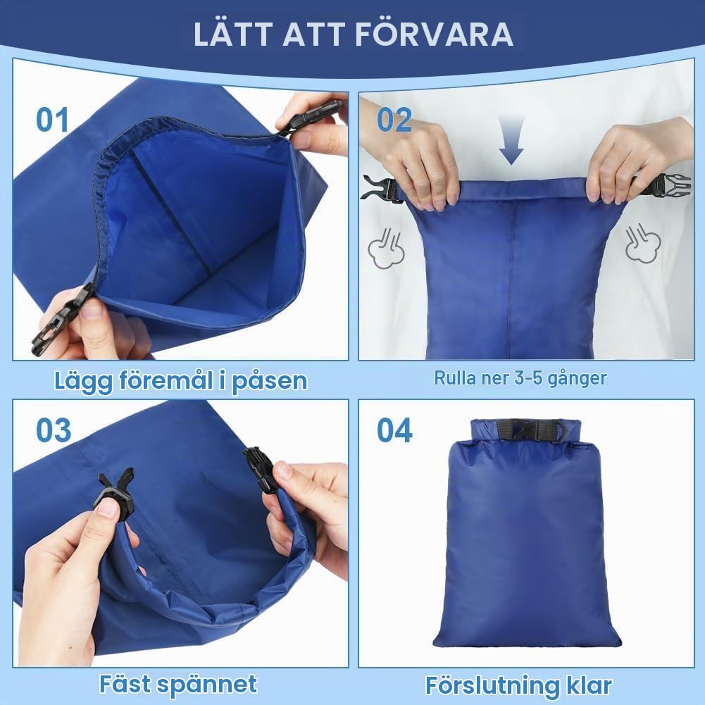 Thumbnail 4 de vsshe vattentäta torrpåsar, 6 storlekar med rullförslutning