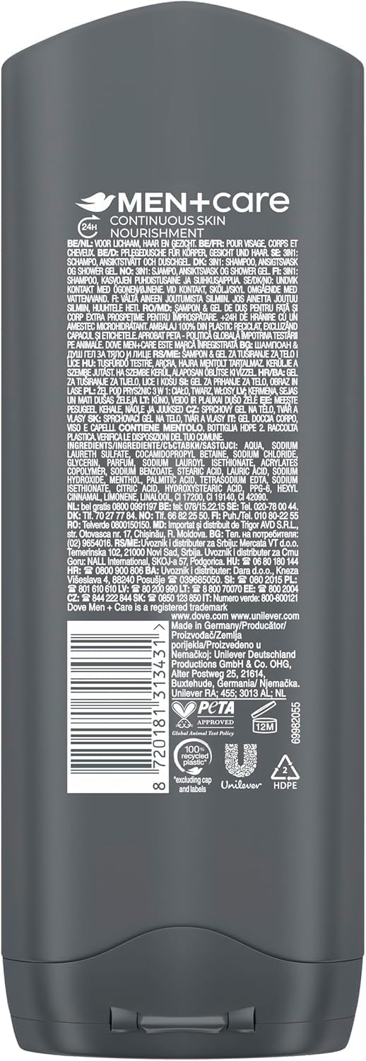 Detalle de Dove Men+Care Extra Fresh 3-in-1: docciaschiuma idratante 6x250 ml per corpo, viso e capelli