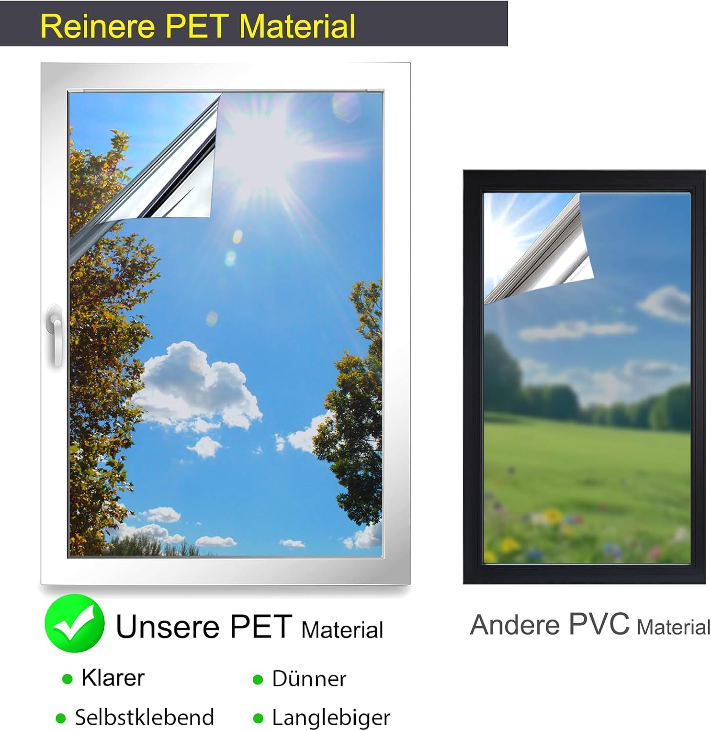 Thumbnail 6 de Gutsurge Spiegelfolie Fenster Sichtschutz 90x400 cm – Sonnenschutz & UV-Schutz, einseitig reflektierend
