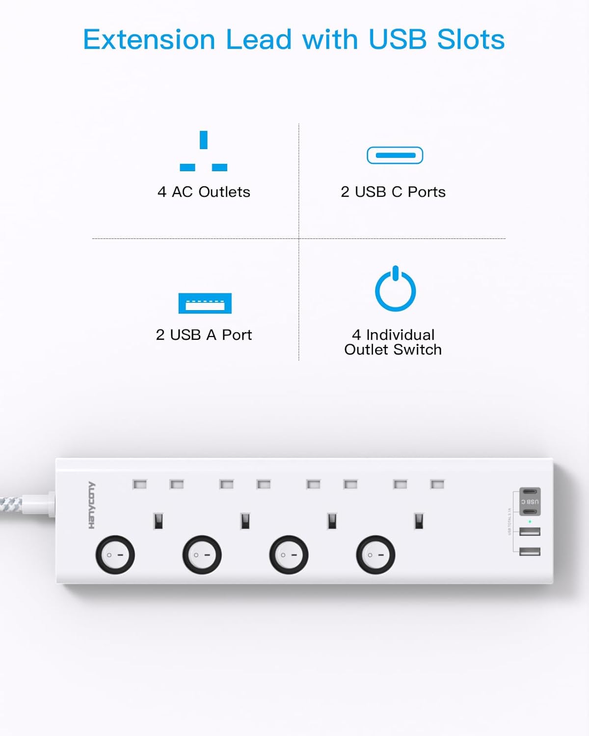 Thumbnail 1 de HANYCONY 4 Way Plug Extension Socket with 1.8m cable 🔌