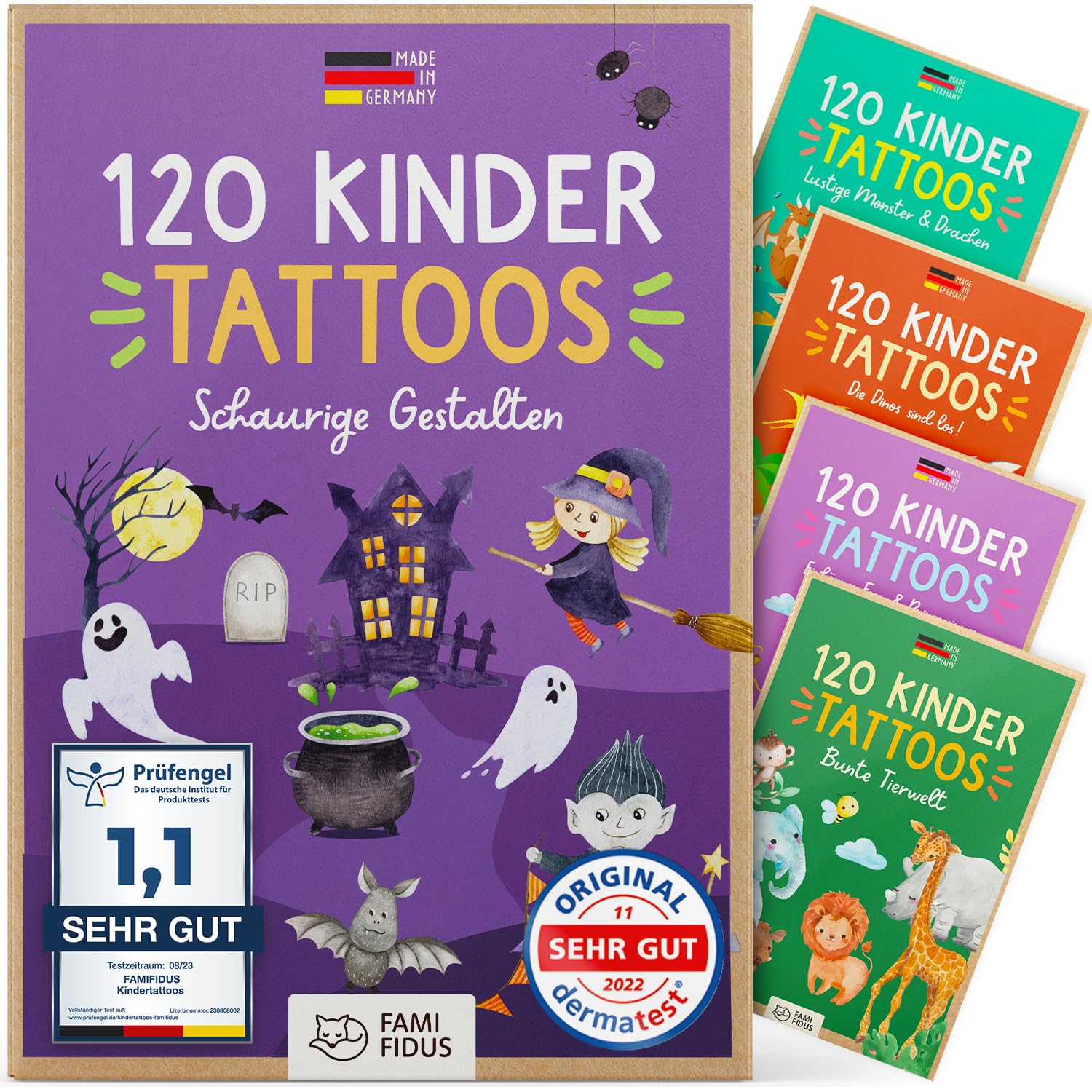 Detalle de Famifidus 120 hautfreundliche Kindertattoos – Tattoo Kinder für Halloween, vegan & in Deutschland hergestellt