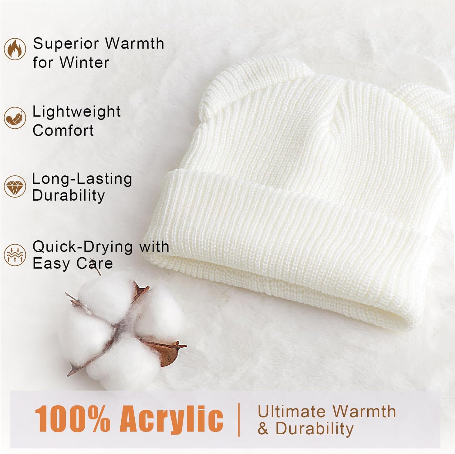 Thumbnail 2 de DRESHOW Toddler Beanie Baby Winter Hat with Bear Ears (Acrylic, Double Layer) for 0–24 Months
