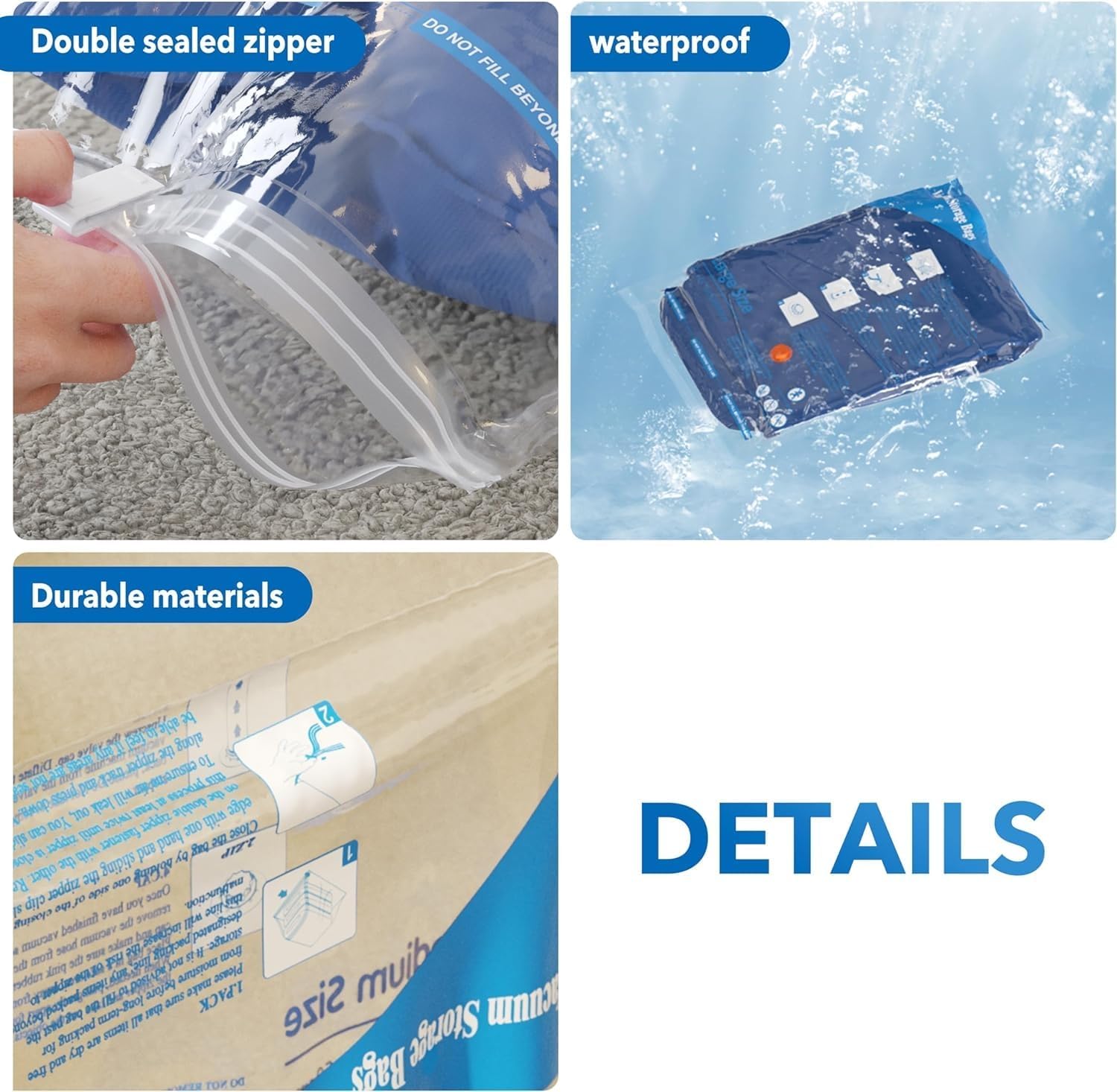 Detalle de 16 Pack Vacuum Storage Bags with Electric Air Pump – Jumbo to Small, Airtight Compression for Clothes and Bedding