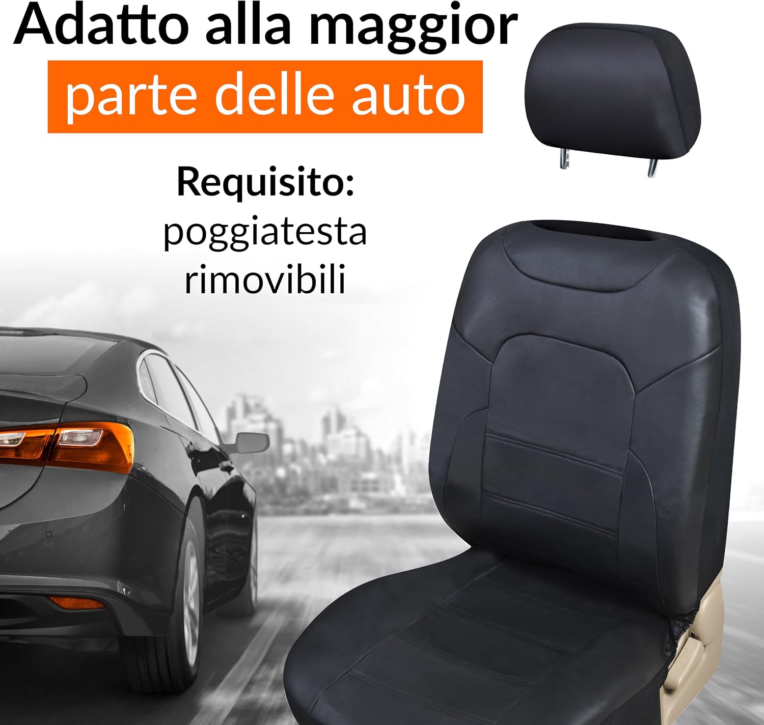 Detalle de Upgrade4cars Coprisedili auto universali in ecopelle nero (set completo anteriore e posteriore, 9 pezzi)
