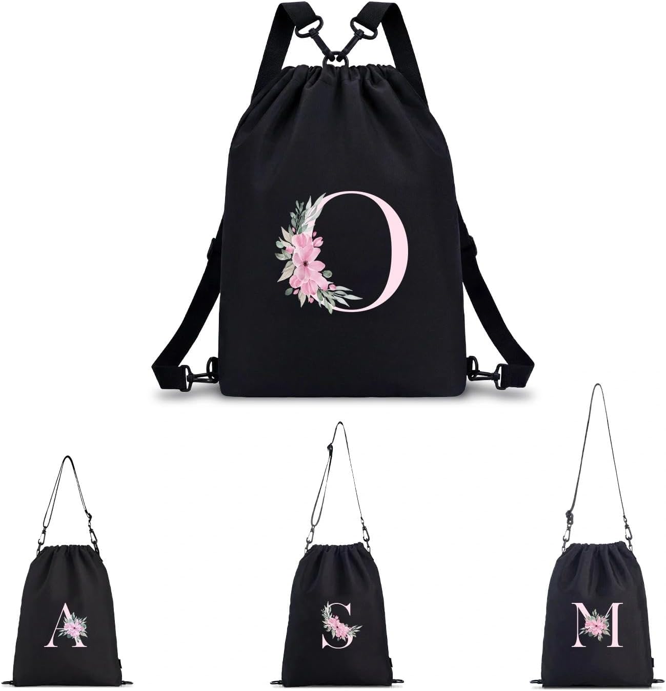 Detalle de A-Z BAG Zaino Personalizzabile con Iniziale Fiore – 4 in 1 Impermeabile Nero