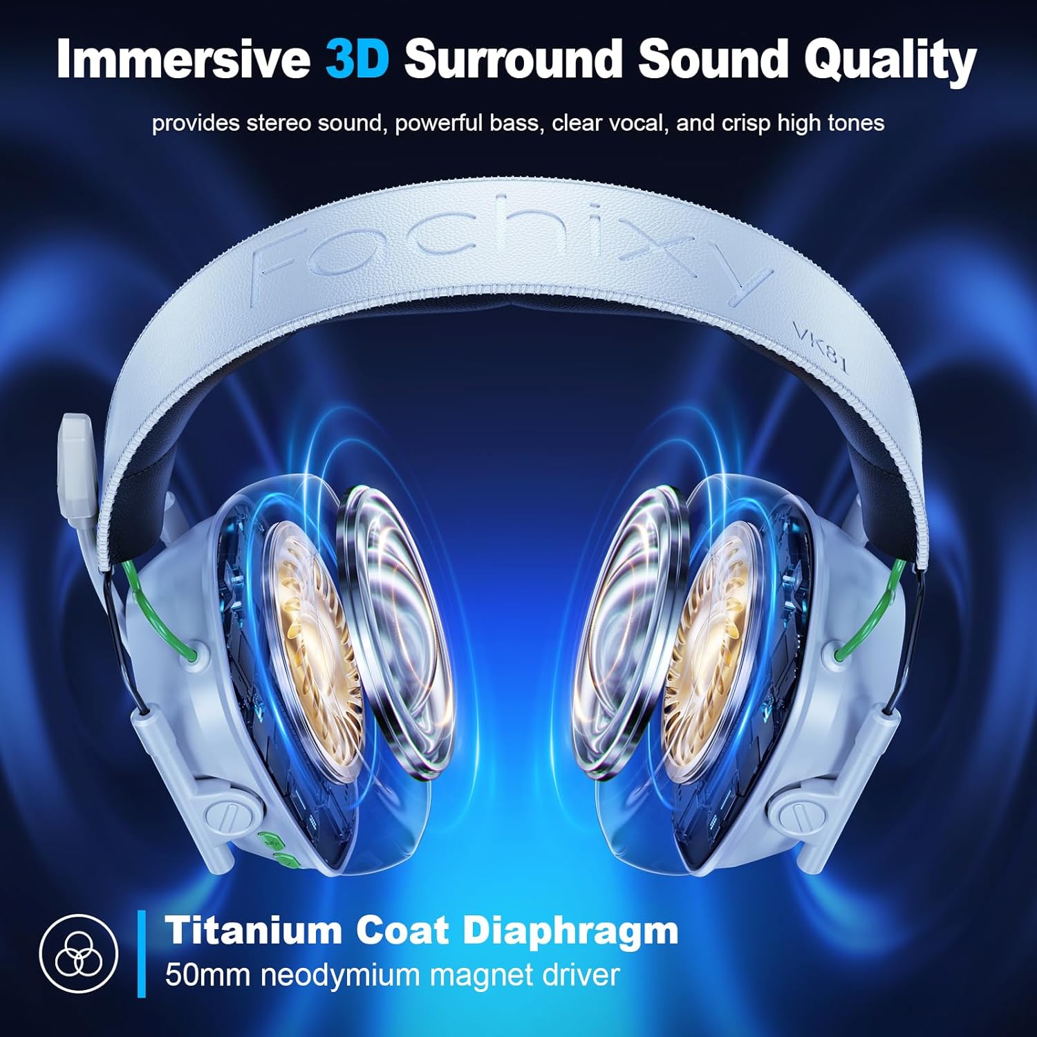 Detalle 2 de Fachixy VK81 Wireless Gaming Headset for PS5, PC, PS4, Switch, and Mobile