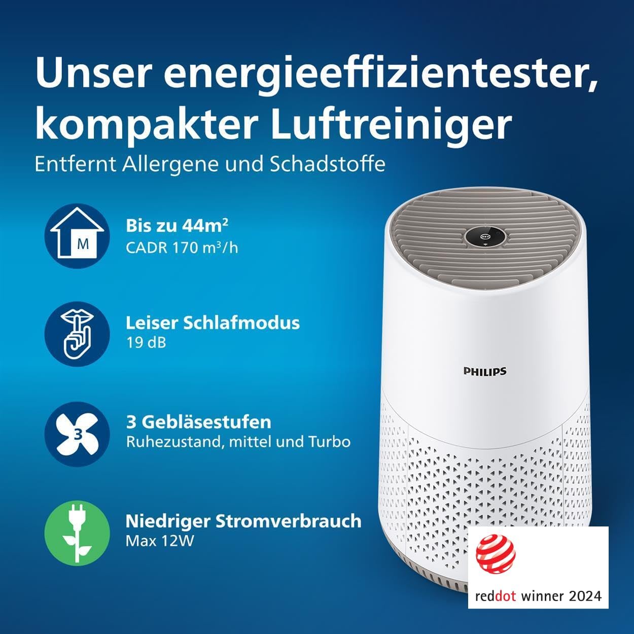 Thumbnail 2 de Philips Luftreiniger 600 Serie AC0650/10 – Ultraleise Allergiker-Luftreinigung für Räume bis 44 m²
