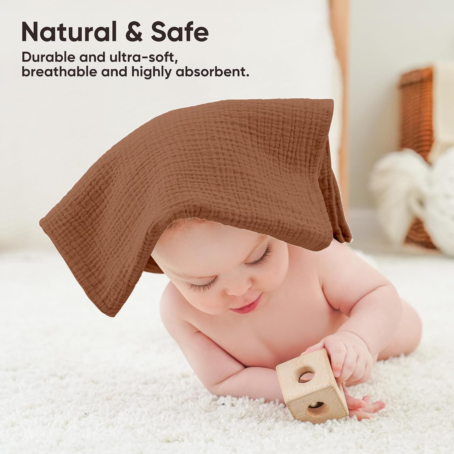 Thumbnail 3 de bearmoss Muslin Squares Cloths 100% Cotton Baby Burp Cloths – 60x60cm, 4-Pack (Cinnamon)