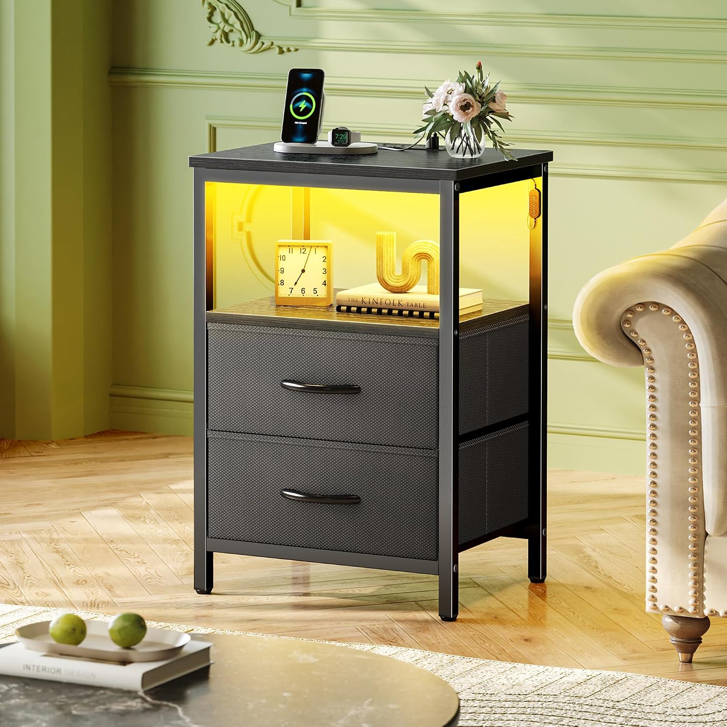 Detalle 2 de Huuger Night Stand 2-Drawer Nightstand with Charger