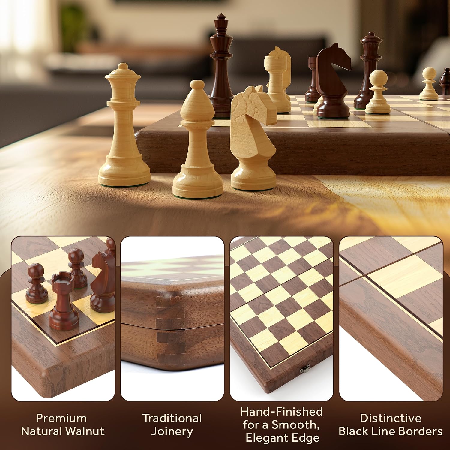 Thumbnail 4 de Premium 38 cm Walnuss magnetisches Schach- und Dame-Set 🧩