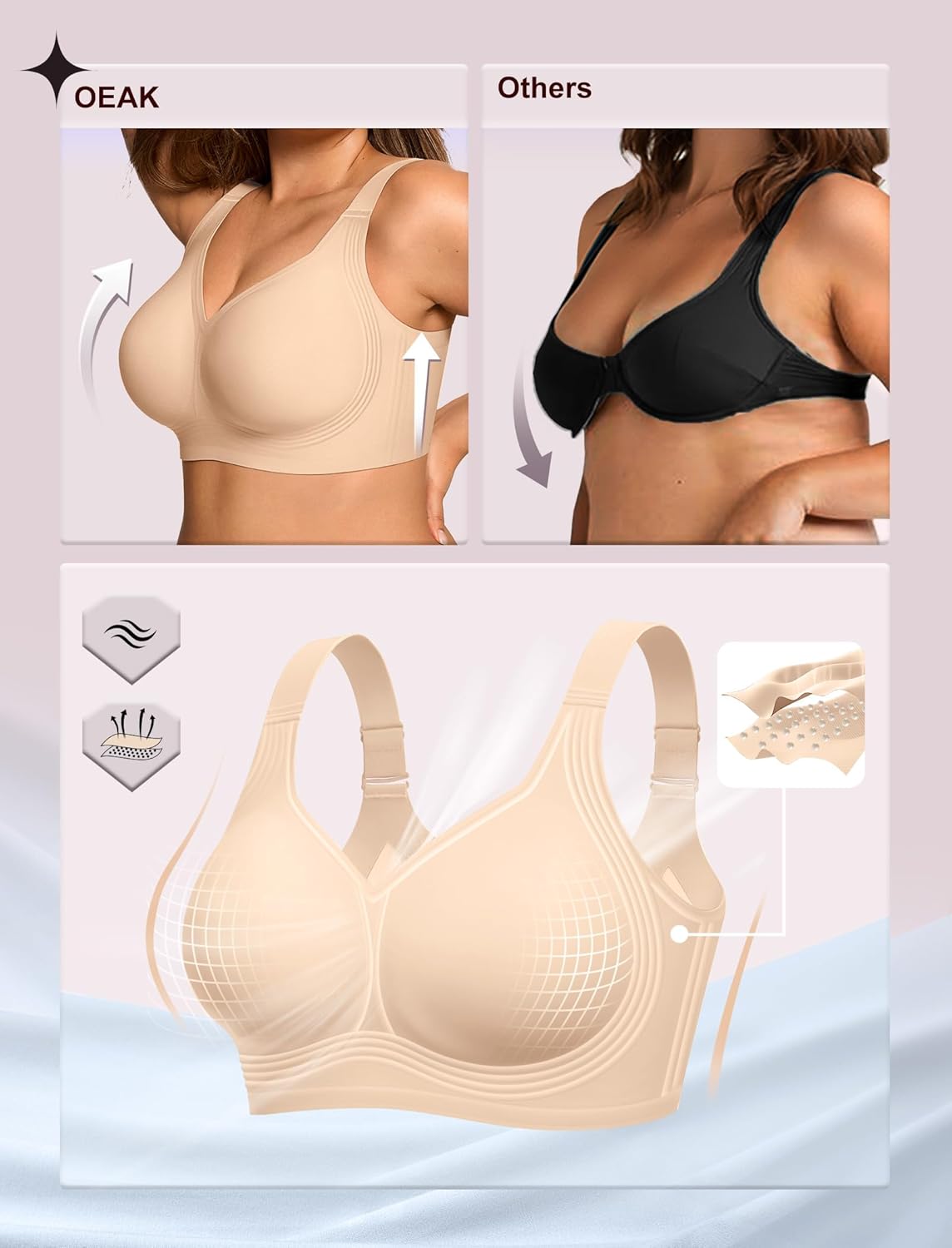Thumbnail 3 de OEAK Women's Wireless Jelly Bra Plus Size: Full Coverage, No Underwire, Seamless T-Shirt Support