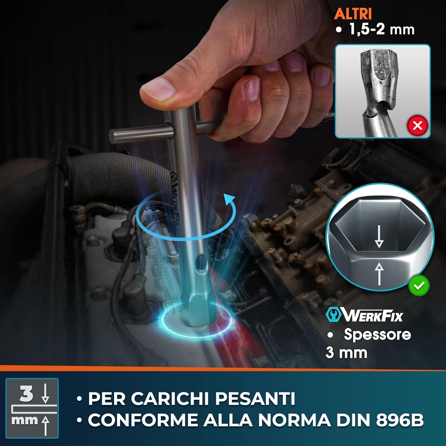 Thumbnail 3 de S&R WERKFIX Set 7 chiavi a tubo esagonali con barra di montaggio 6/7–18/19 mm