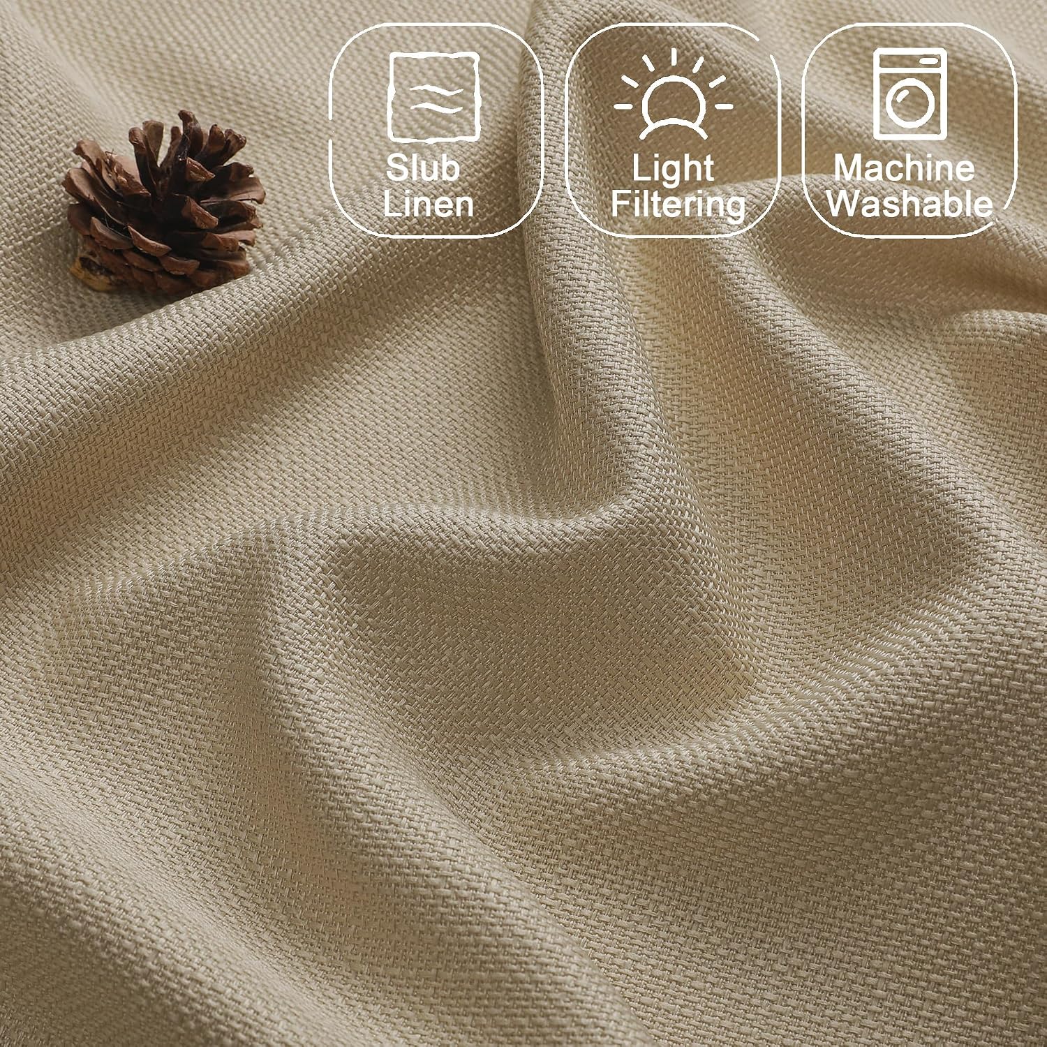 Detalle de Chyhomenyc Camel Curtains, 2 Faux Linen Light-Filtering Panels, 40 x 72 in