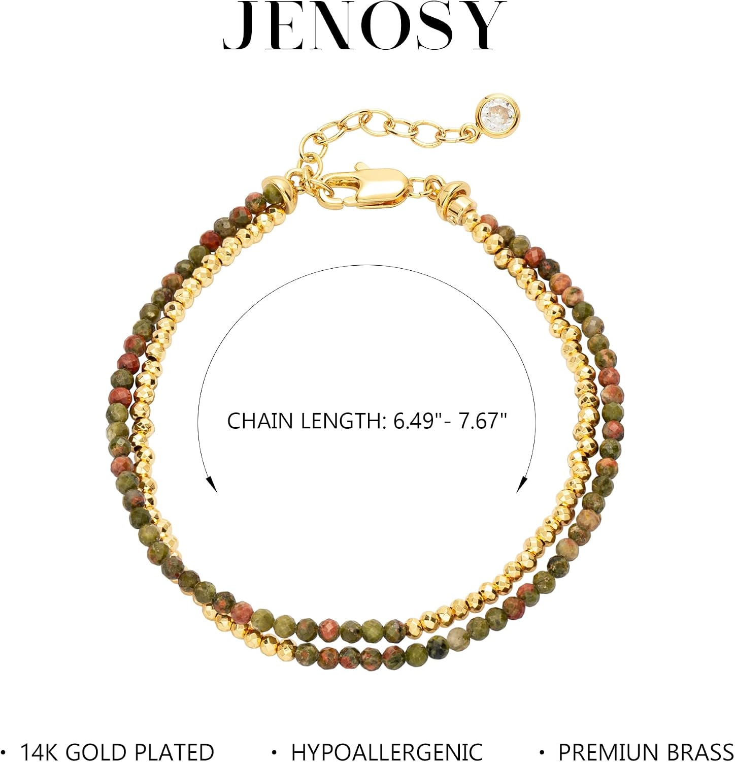 Detalle de Jenosy Goldarmband für Frauen – Multicolor-Unakit-Anhänger, 18 Karat vergoldet, handgefertigtes Perlenarmband-Set
