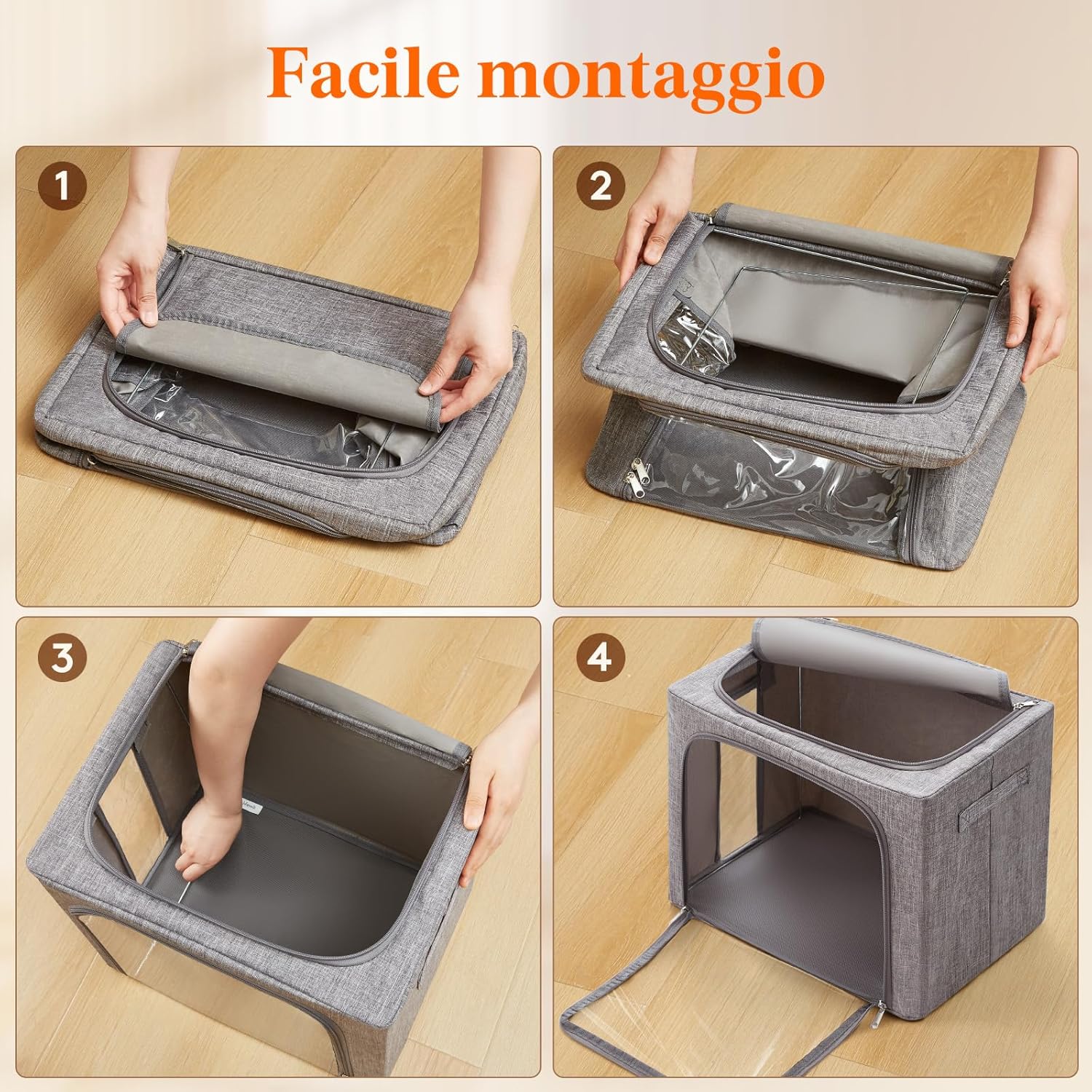 Thumbnail 6 de Lifewit set da 3 scatole rigide per armadio con cerniera, struttura in metallo pieghevole e capacità 40L (grigio)