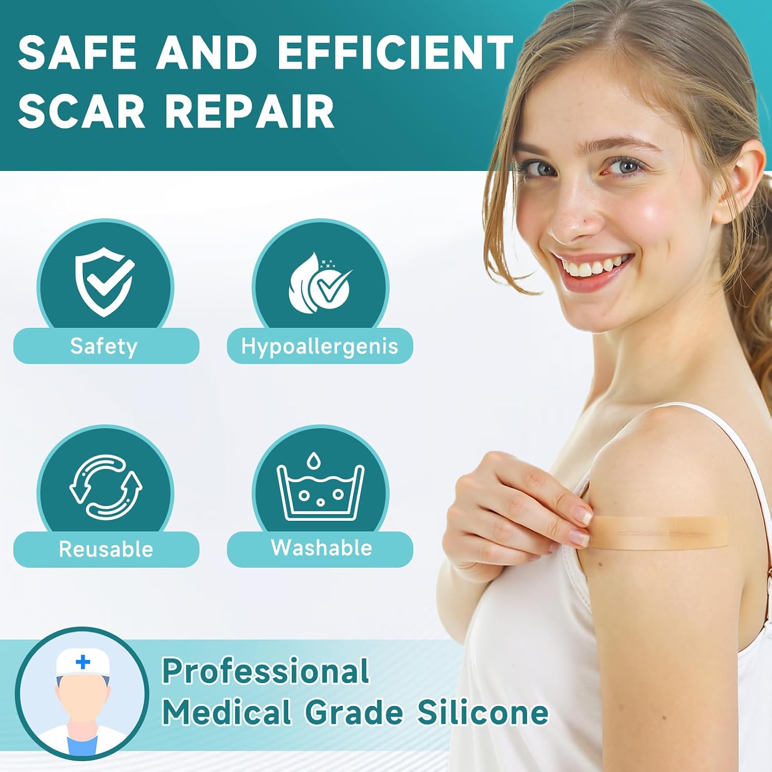 Detalle de Pumkot Silicone Scar Sheets: Medical-Grade Scar Tape for Surgical Scars, C-Sections, Burns