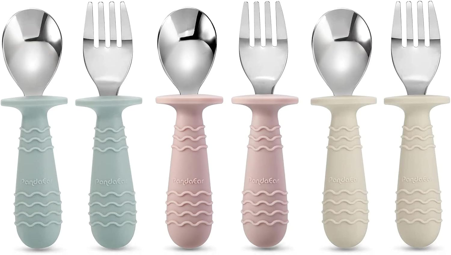 Detalle de PandaEar Baby Spoon Fork babybestek, zesdelige set met afgeronde lepels en vorken