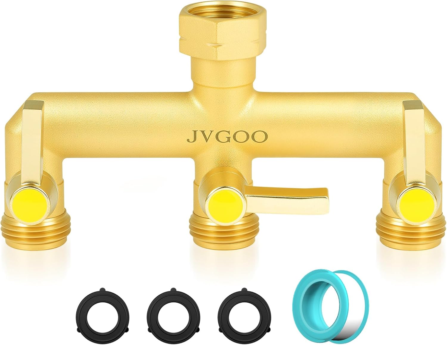 Detalle de Jvgoo 3-Way Brass Garden Hose Splitter with Independent Shutoff Valves