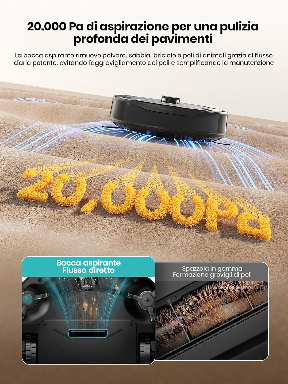 Detalle de Lefant M210PRO OMNI: Robot Aspirapolvere e Lavapavimenti con Mappatura Laser dToF e Autopulizia del Rullo