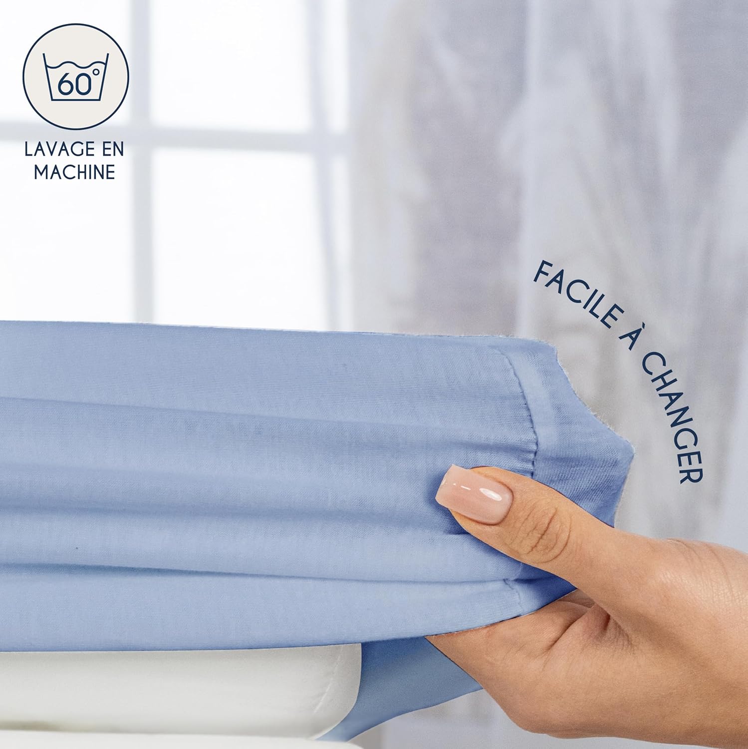 Thumbnail 5 de Dreamzie Drap Housse 60x120 cm (x2) en coton jersey 145 gsm – Oeko-Tex – Blanc et Bleu