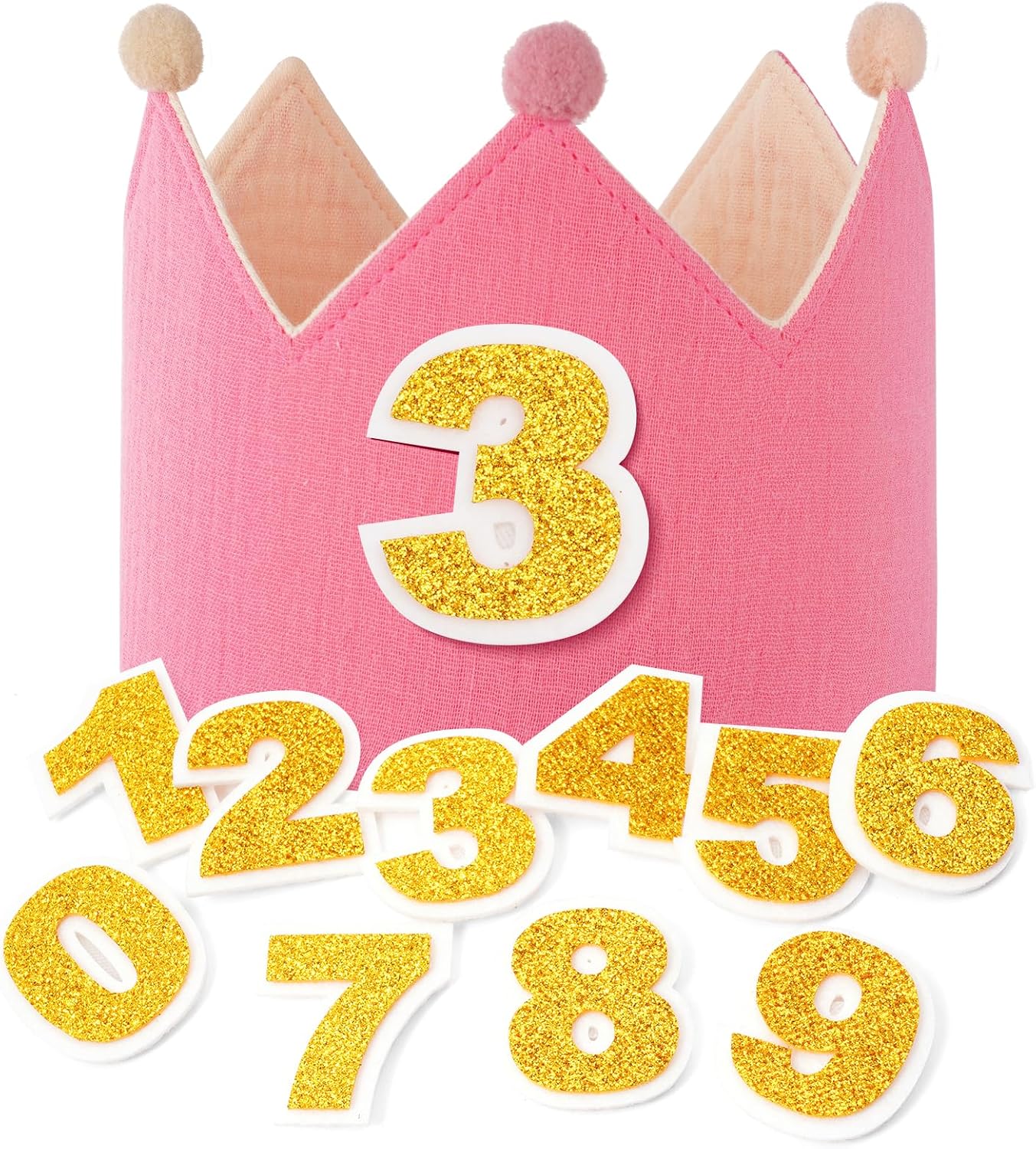 Detalle de URAQT Corona Cumpleaños para Infantil con Números Intercambiables (1–9) y Ajuste Personalizable