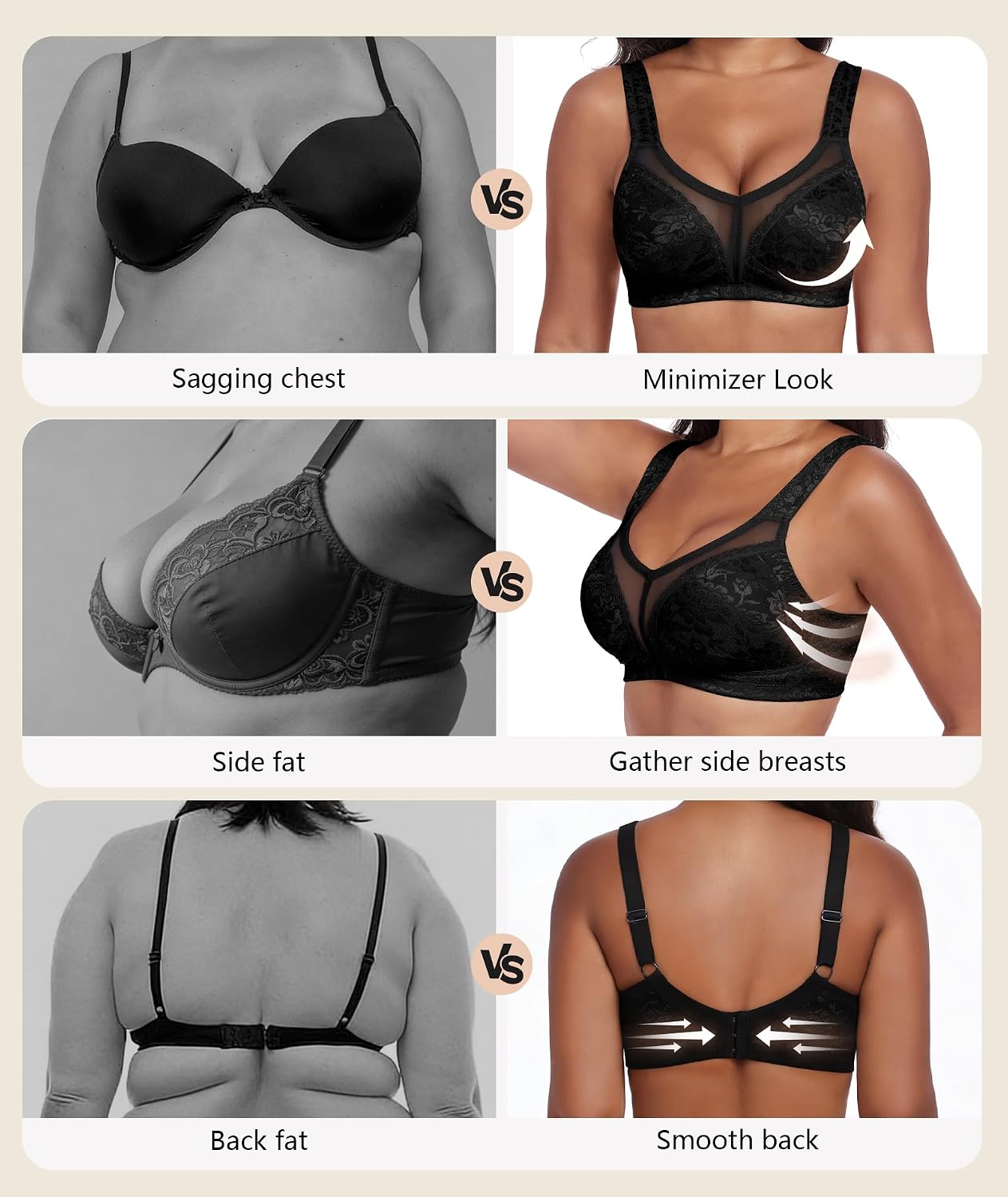 Detalle 2 de UPGAMR Full Coverage Minimizer Bras (Wirefree) – Lace Jacquard Plus Size Support, Large Bust