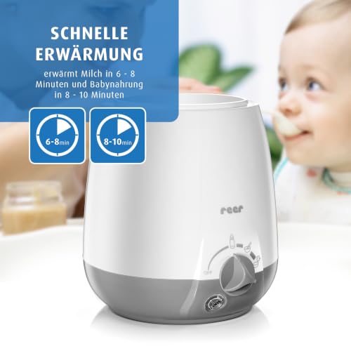 Detalle de Reer Simply Hot Flaschenwärmer – sanftes Erwärmen von Fläschchen und Gläschen, Weiß/Grau